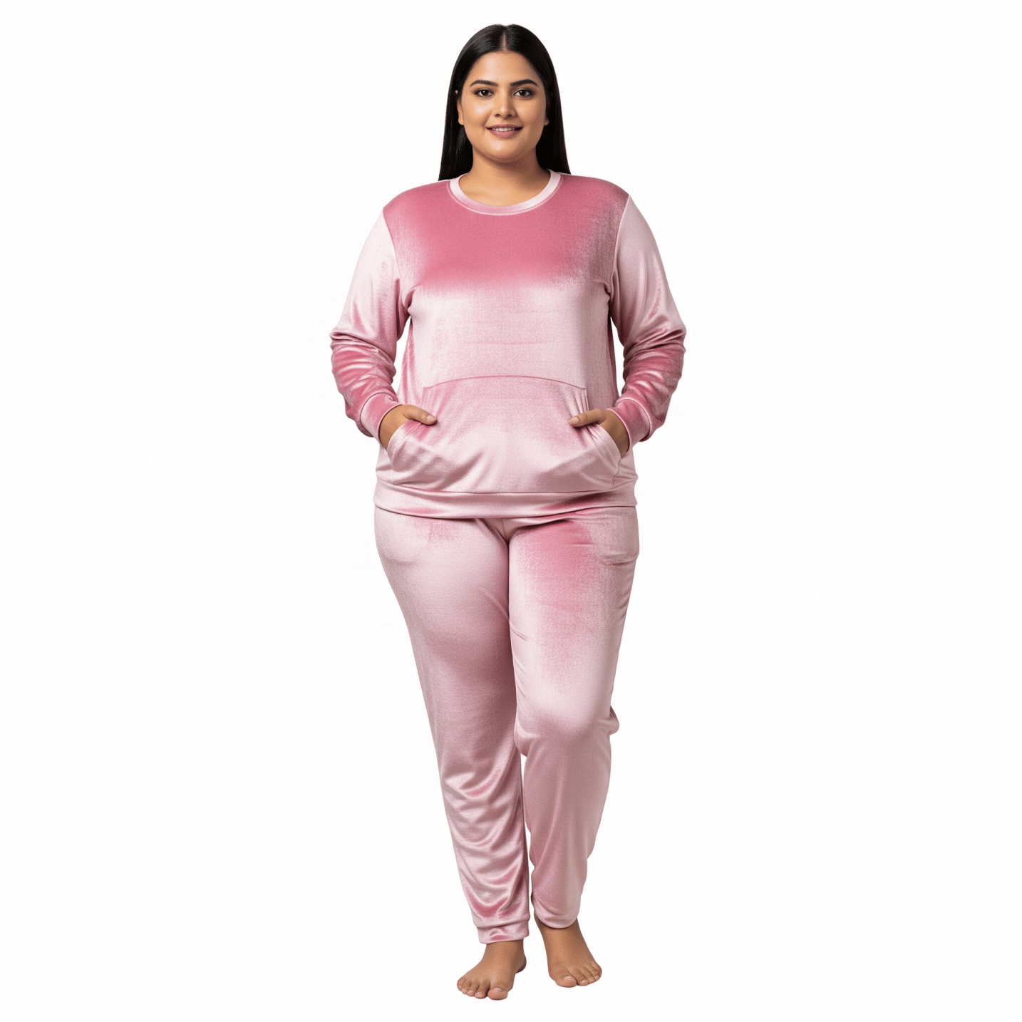     			HeteShe Women Solid Sweatshirt With Joggers Co-Ord Set ( Pink )