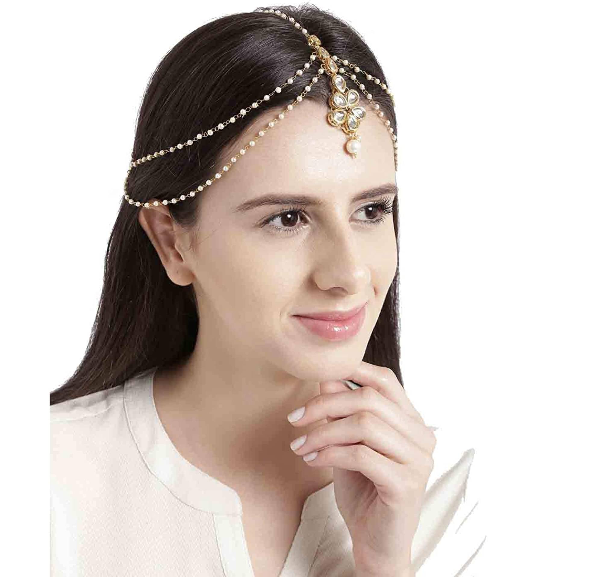     			JN HANDICRAFT White Maang Tikka ( Pack of 1 )