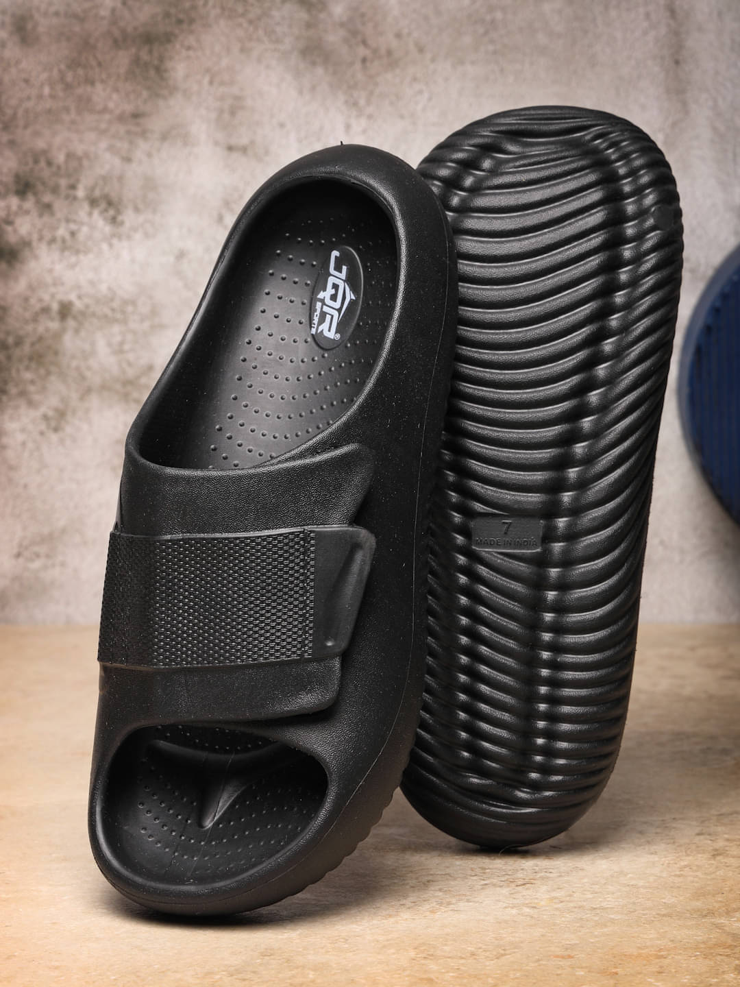     			JQR Black Men's Slide Flip Flop