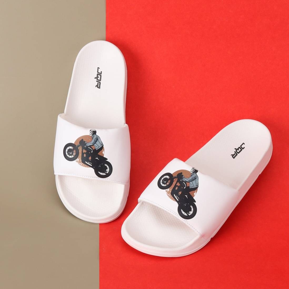     			JQR White Men's Slide Flip Flop