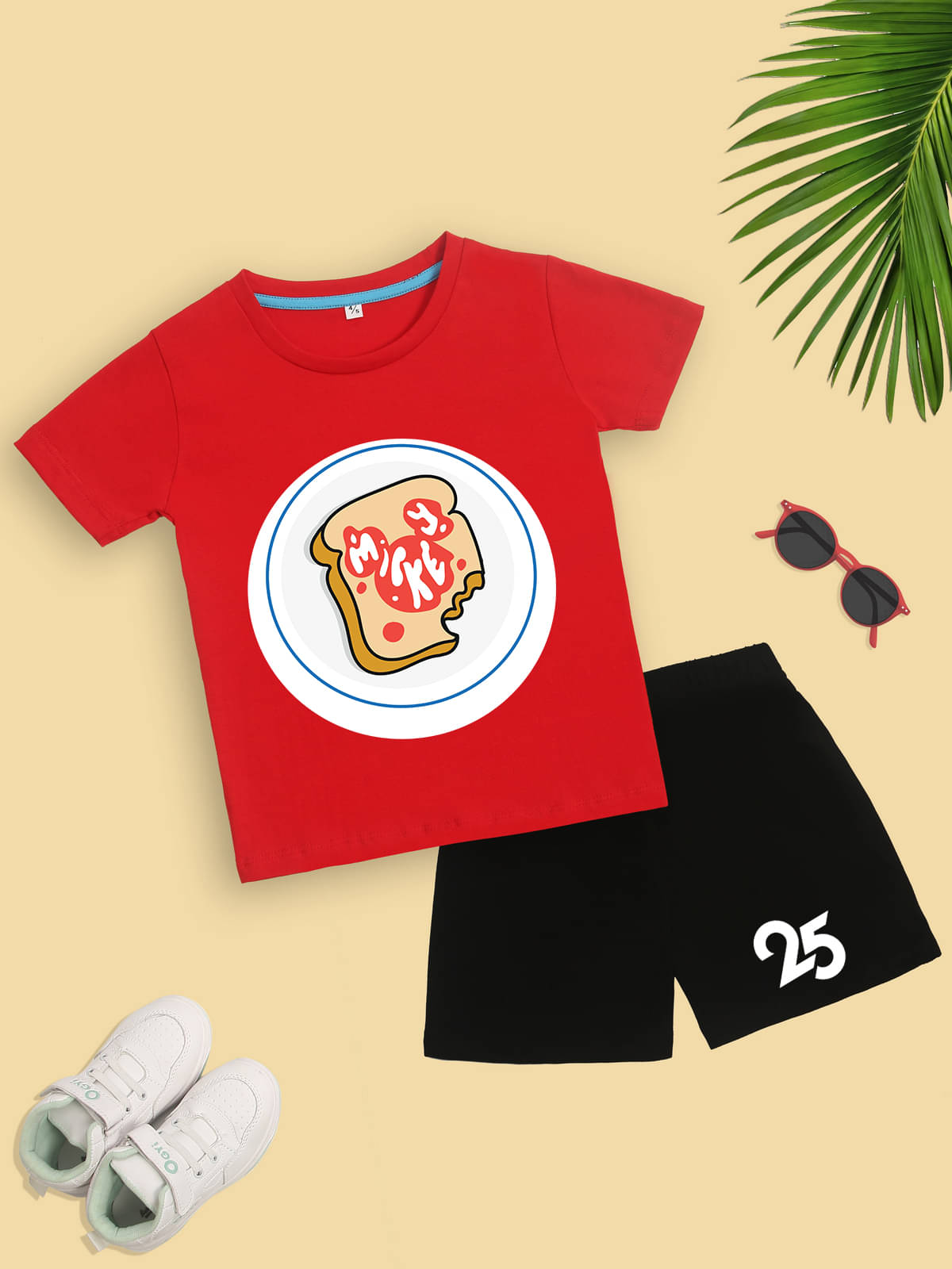     			Kidscraft Pack of 1 Unisex Cotton T-Shirt & Shorts Set ( Red )