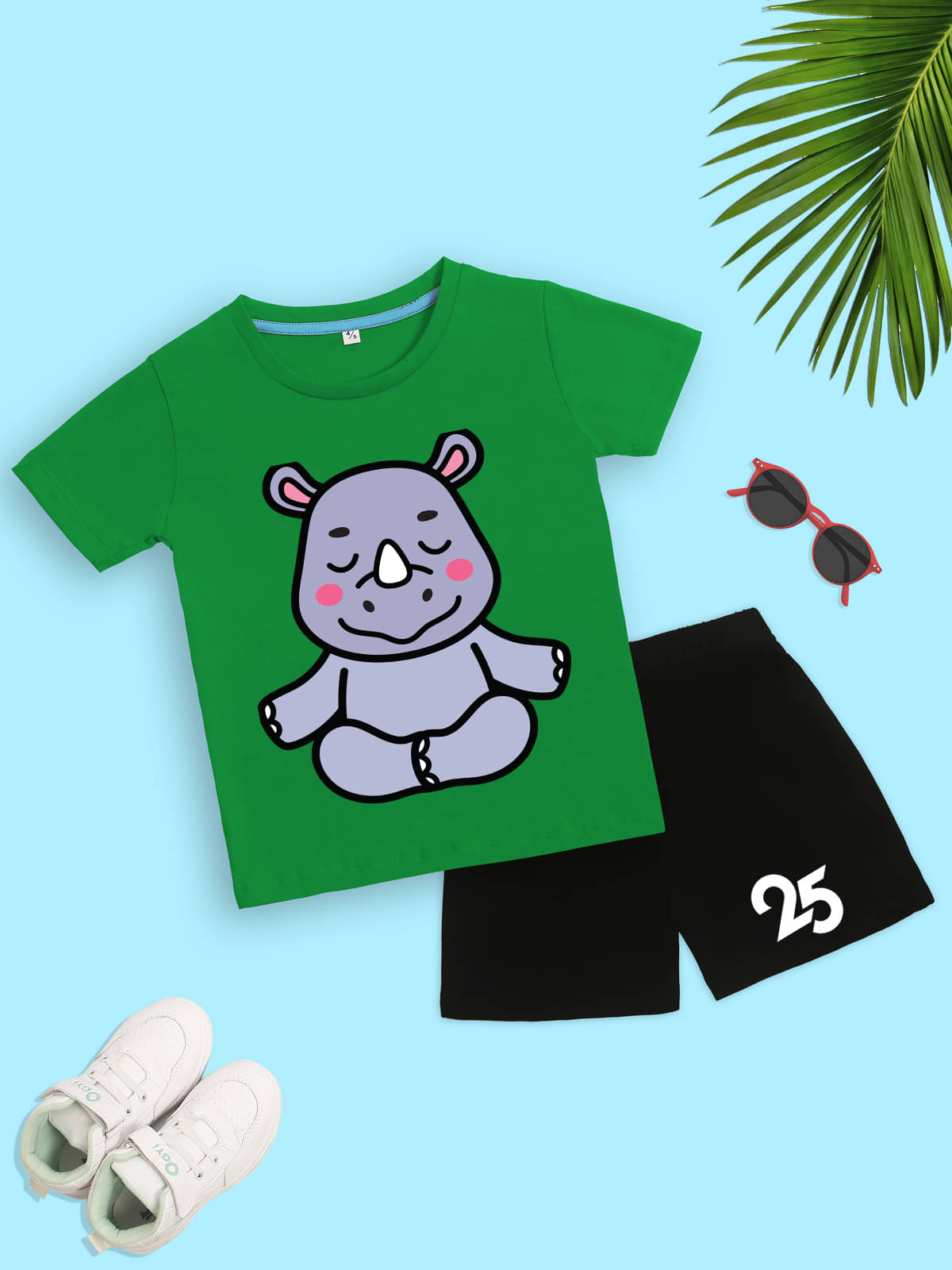     			Kidscraft Pack of 1 Unisex Cotton T-Shirt & Shorts Set ( Green )