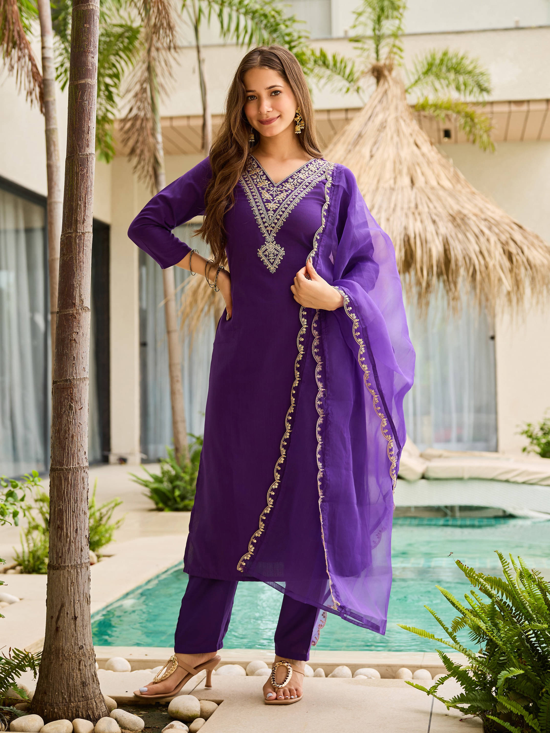 Krisio Women Rayon Embroidered Straight Kurti With Pants ( Violet ) Krisio Women Rayon Embroidered Straight Kurti With Pants ( Violet )