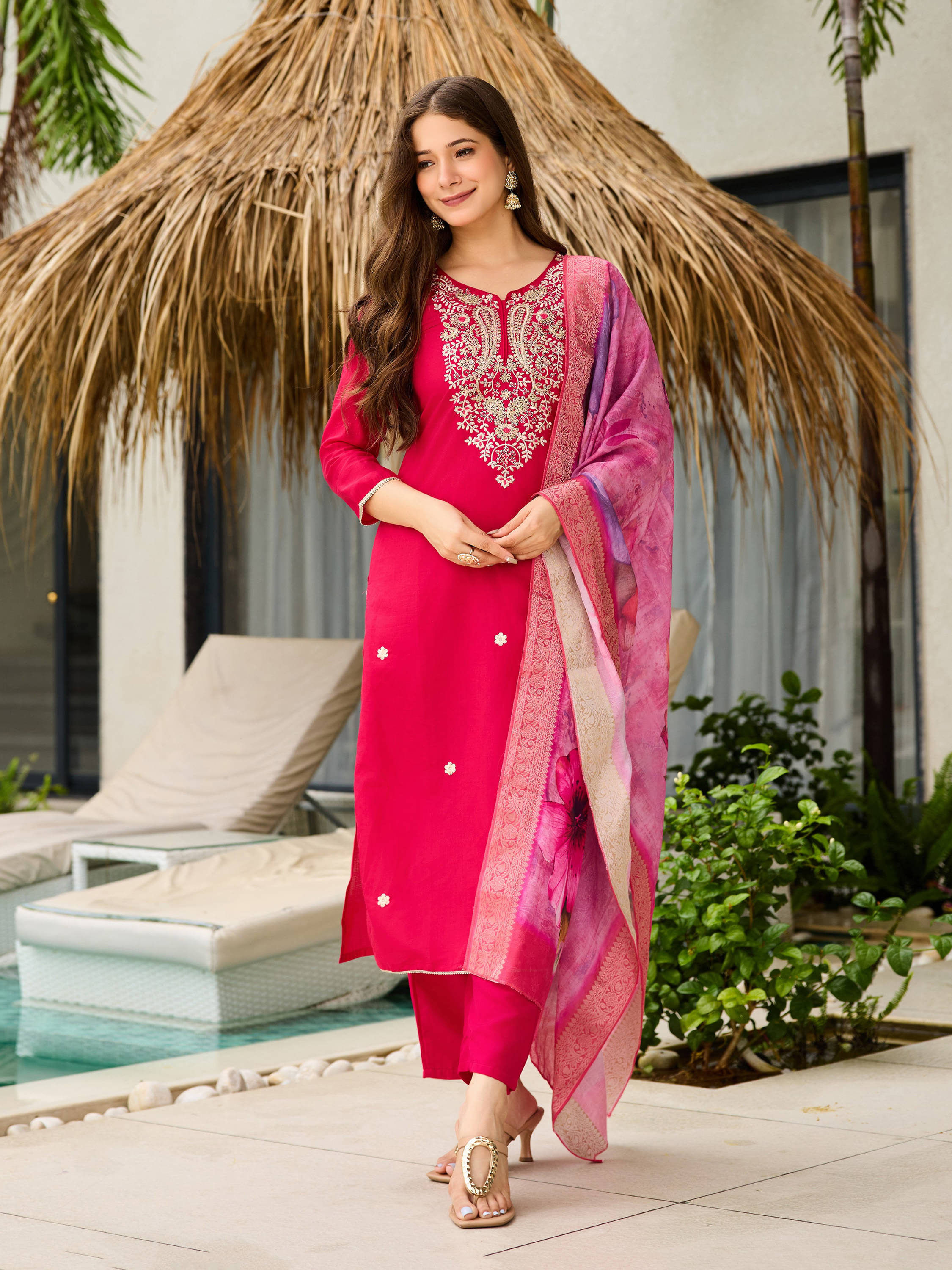 Krisio Women Viscose Embroidered Straight Kurti With Pants ( Pink ) Krisio Women Viscose Embroidered Straight Kurti With Pants ( Pink )