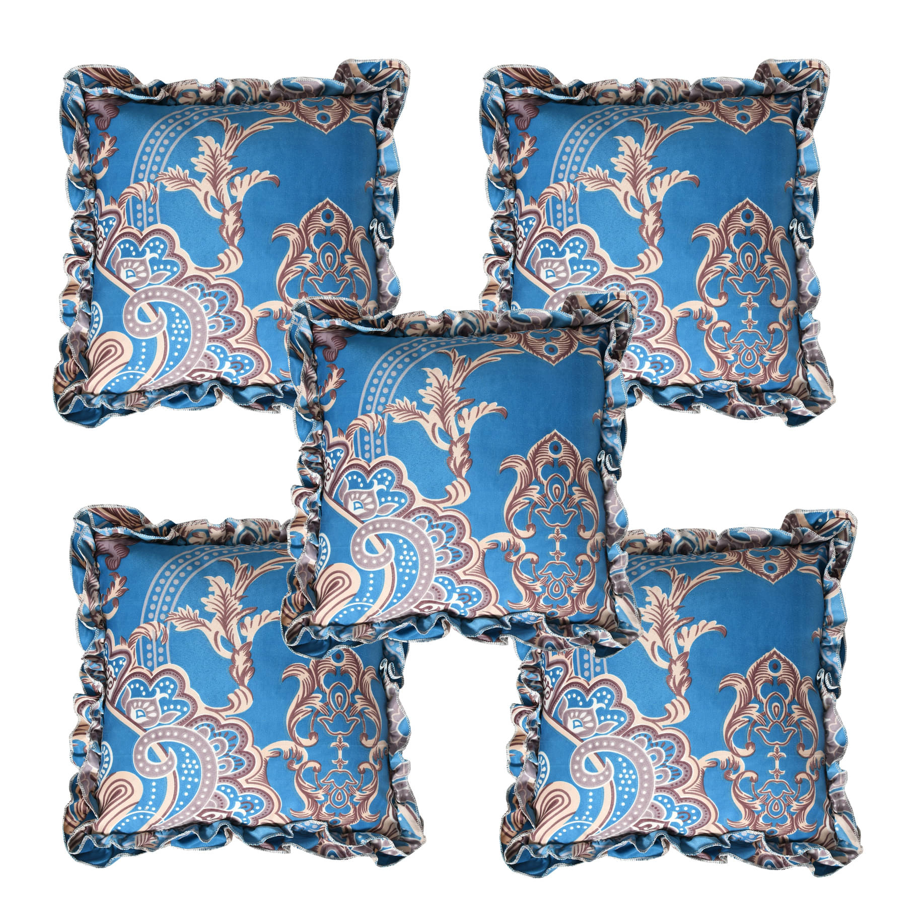 Luxmi Cotton Fabrics Set of 5 Cotton Blend Floral Square Cushion Cover (40X40)cm - Blue Luxmi Cotton Fabrics Set of 5 Cotton Blend Floral Square Cushion Cover (40X40)cm - Blue