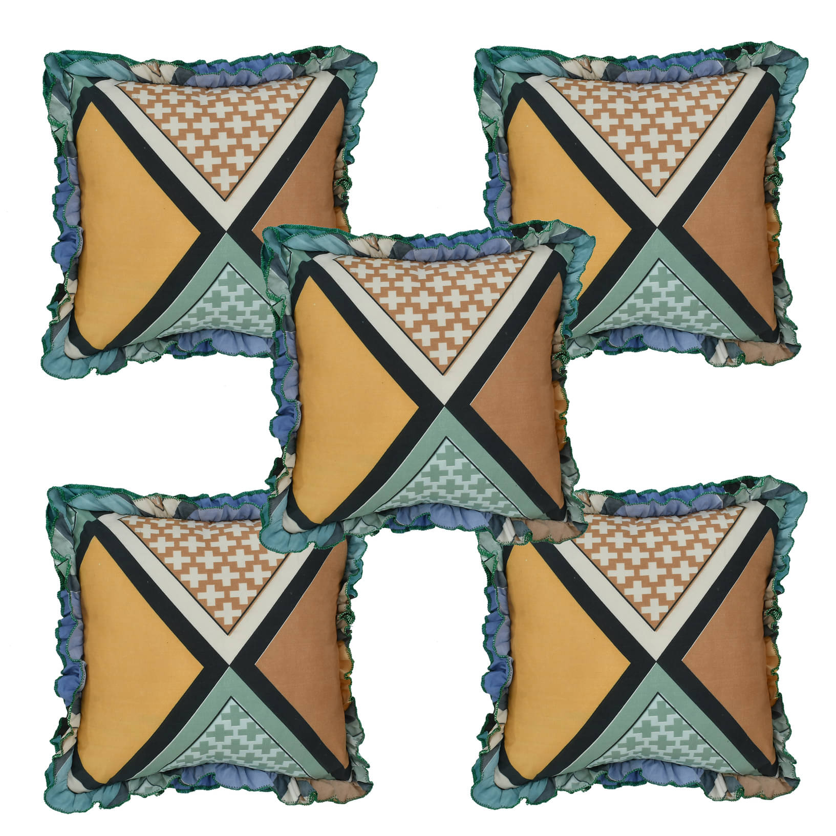 Luxmi Cotton Fabrics Set of 5 Cotton Blend Small Checks Square Cushion Cover (40X40)cm - Multicolor Luxmi Cotton Fabrics Set of 5 Cotton Blend Small Checks Square Cushion Cover (40X40)cm - Multicolor