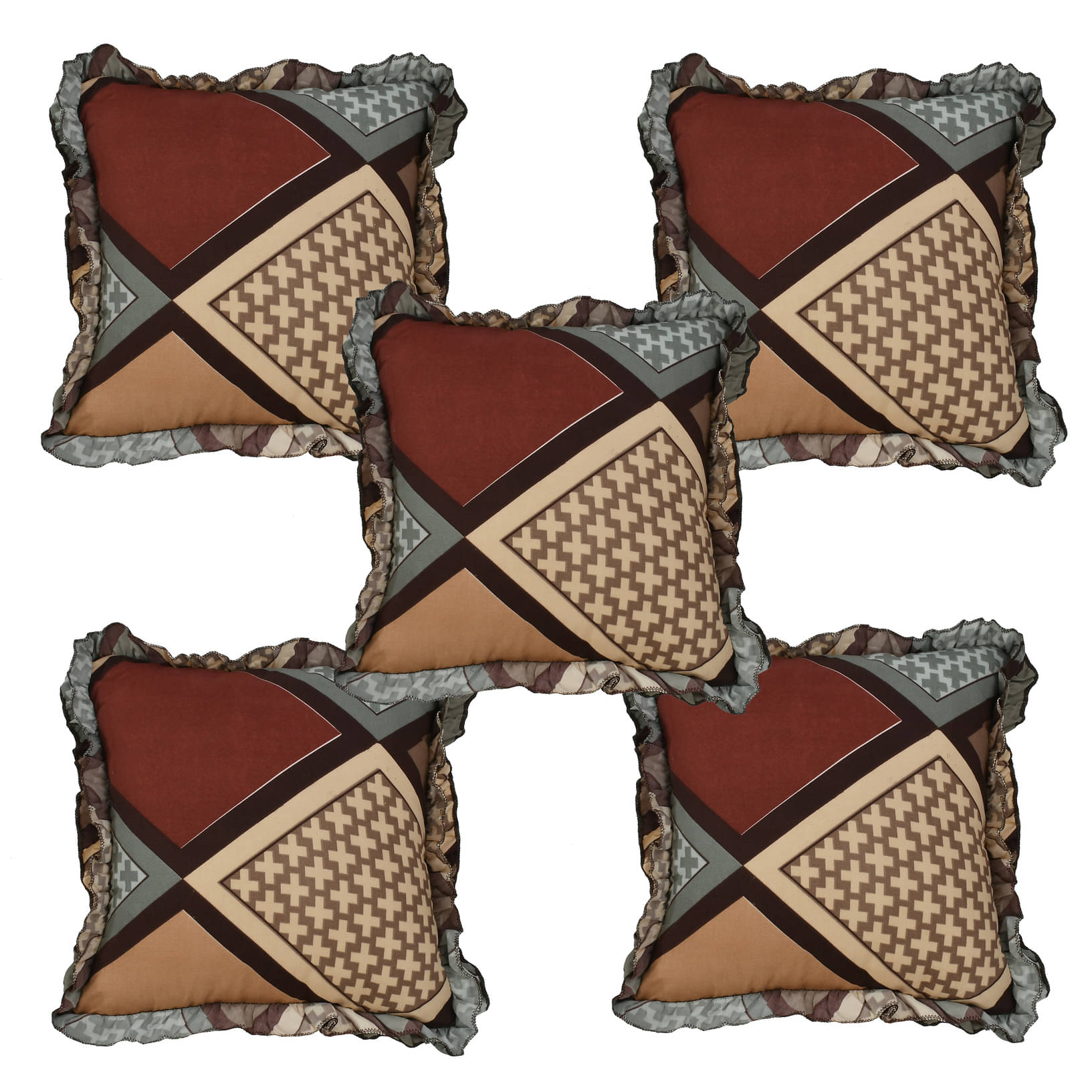     			Luxmi Cotton Fabrics Set of 5 Cotton Blend Small Checks Square Cushion Cover (40X40)cm - Brown