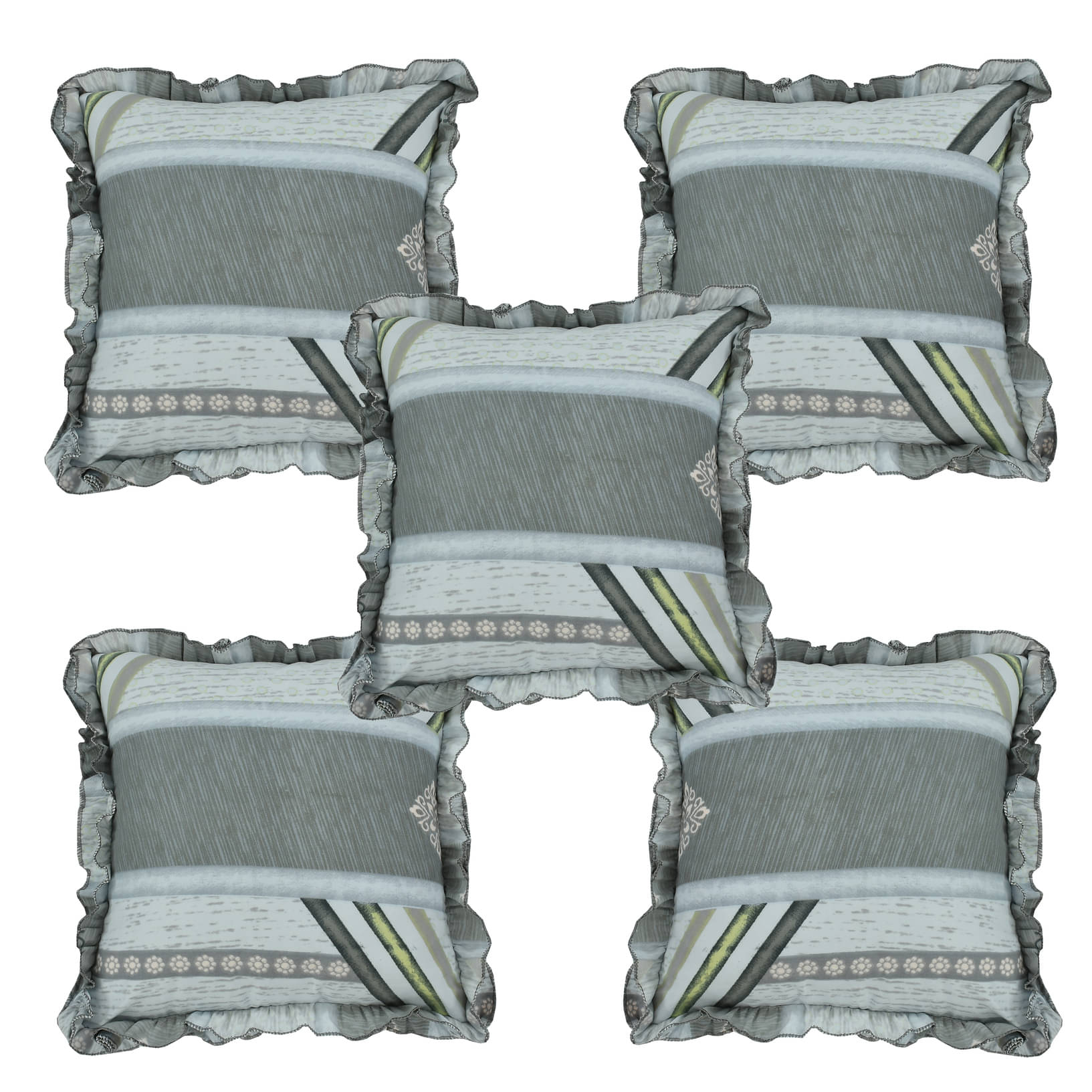 Luxmi Cotton Fabrics Set of 5 Cotton Blend Striped Square Cushion Cover (40X40)cm - Gray Luxmi Cotton Fabrics Set of 5 Cotton Blend Striped Square Cushion Cover (40X40)cm - Gray