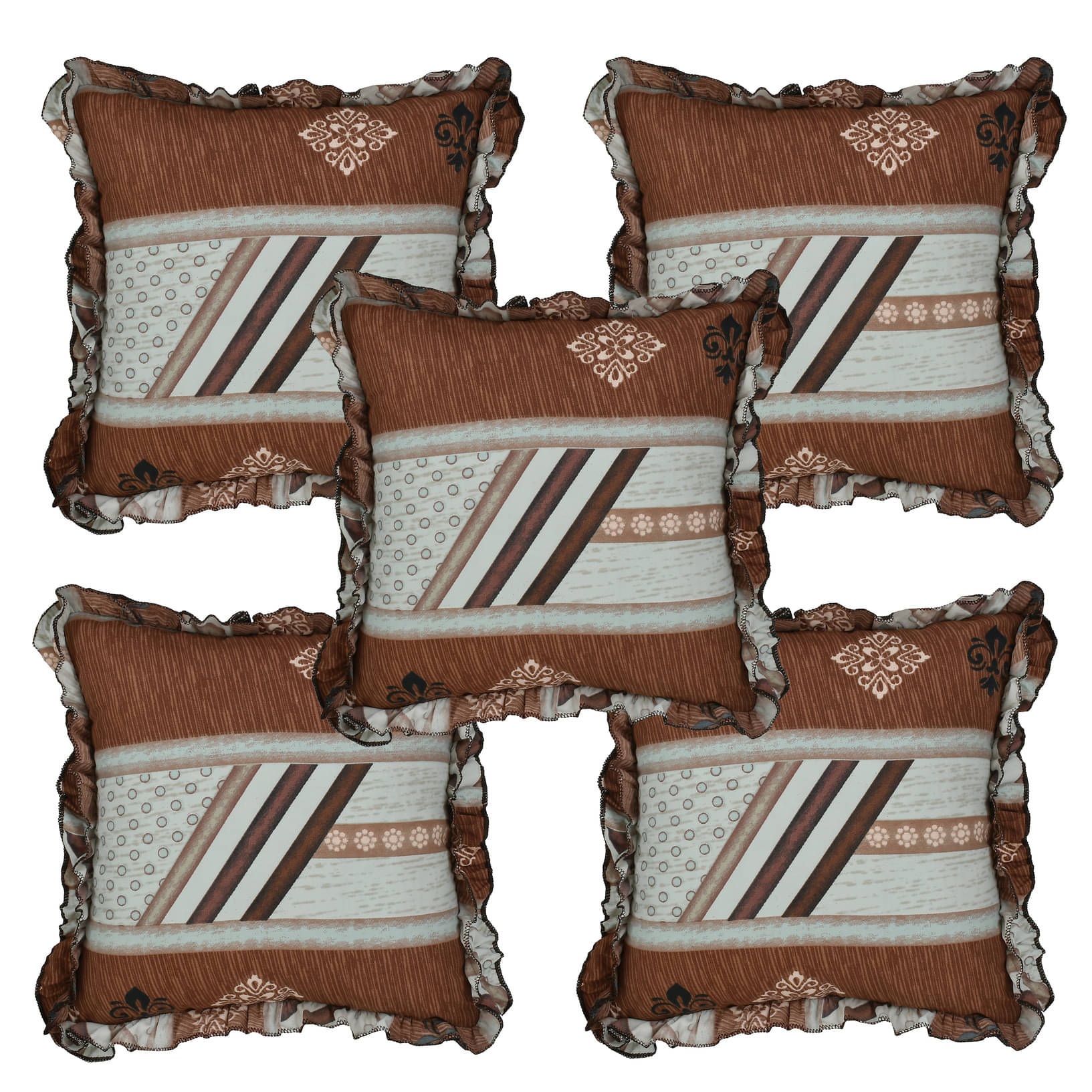 Luxmi Cotton Fabrics Set of 5 Cotton Blend Striped Square Cushion Cover (40X40)cm - Brown Luxmi Cotton Fabrics Set of 5 Cotton Blend Striped Square Cushion Cover (40X40)cm - Brown