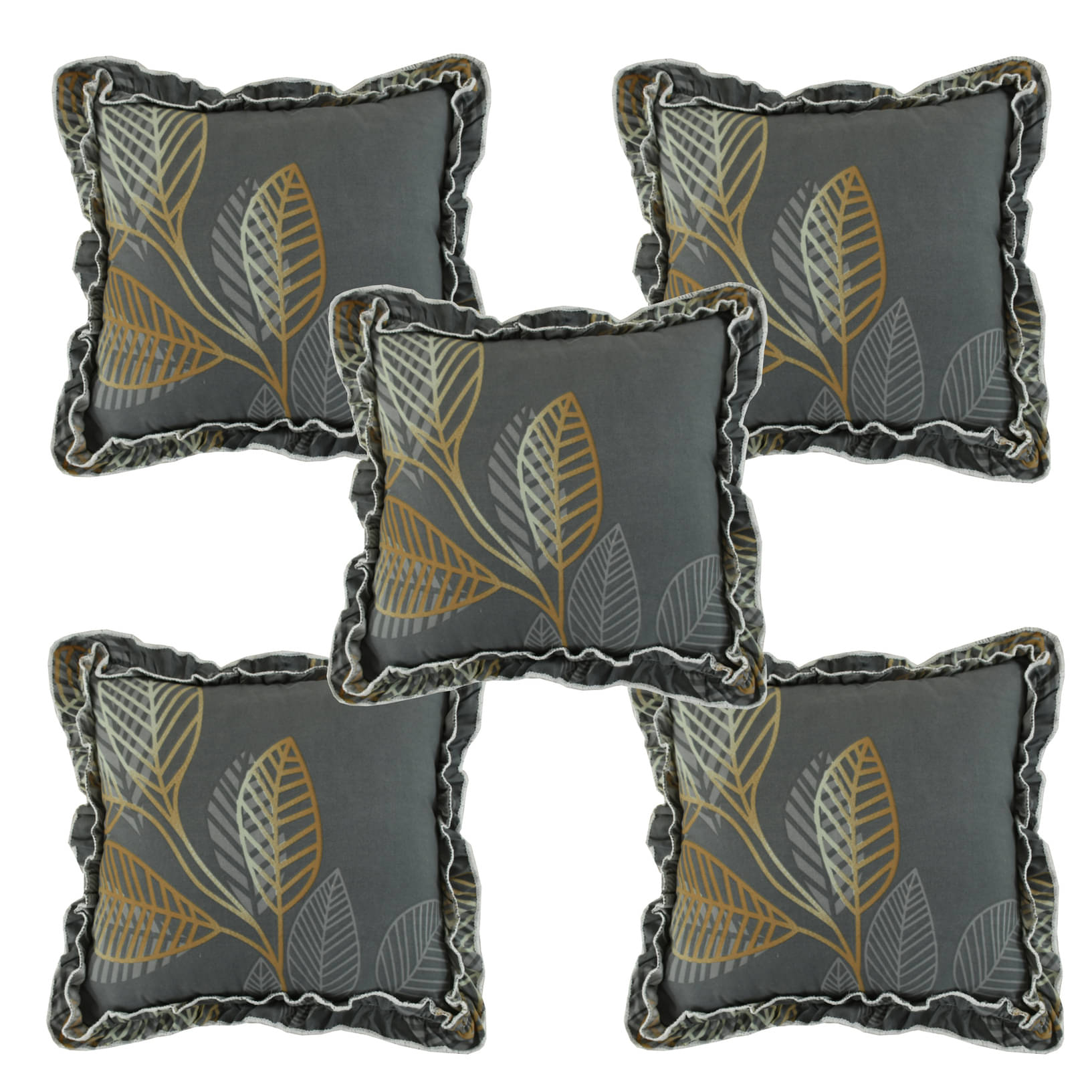 Luxmi Cotton Fabrics Set of 5 Cotton Blend Floral Square Cushion Cover (40X40)cm - Gray Luxmi Cotton Fabrics Set of 5 Cotton Blend Floral Square Cushion Cover (40X40)cm - Gray