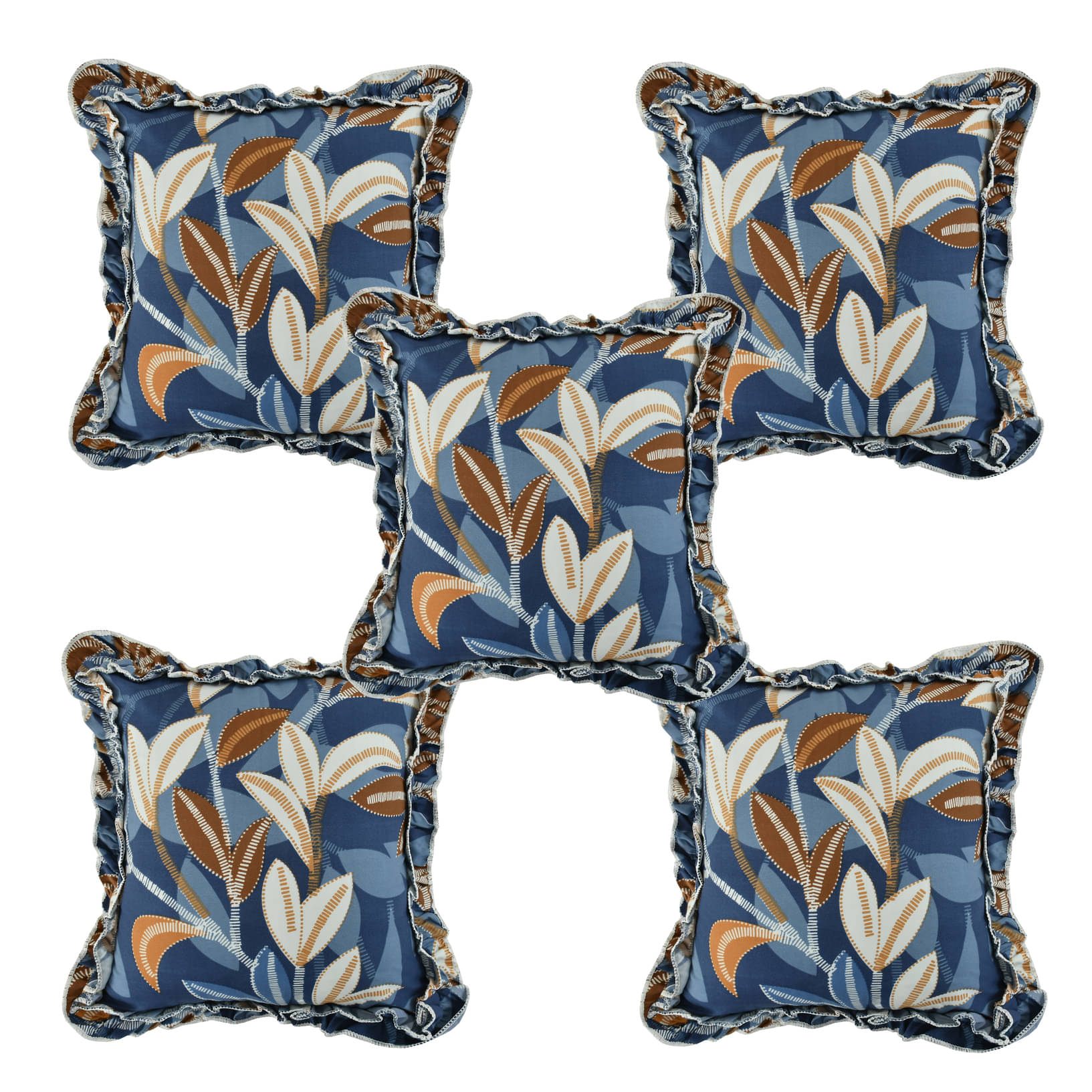 Luxmi Cotton Fabrics Set of 5 Cotton Blend Floral Square Cushion Cover (40X40)cm - Navy Blue Luxmi Cotton Fabrics Set of 5 Cotton Blend Floral Square Cushion Cover (40X40)cm - Navy Blue