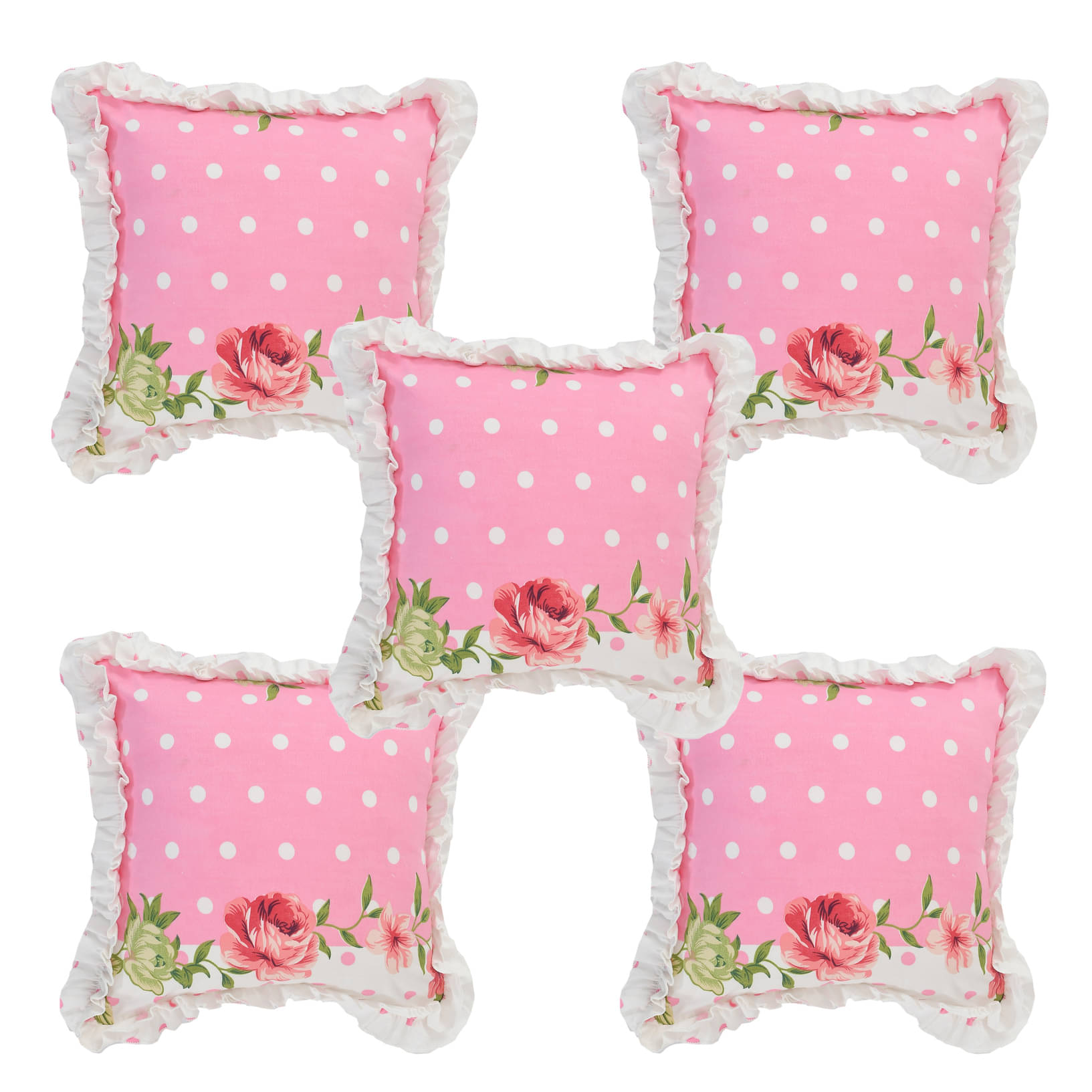     			Luxmi Cotton Fabrics Set of 5 Cotton Blend Floral Square Cushion Cover (40X40)cm - Pink