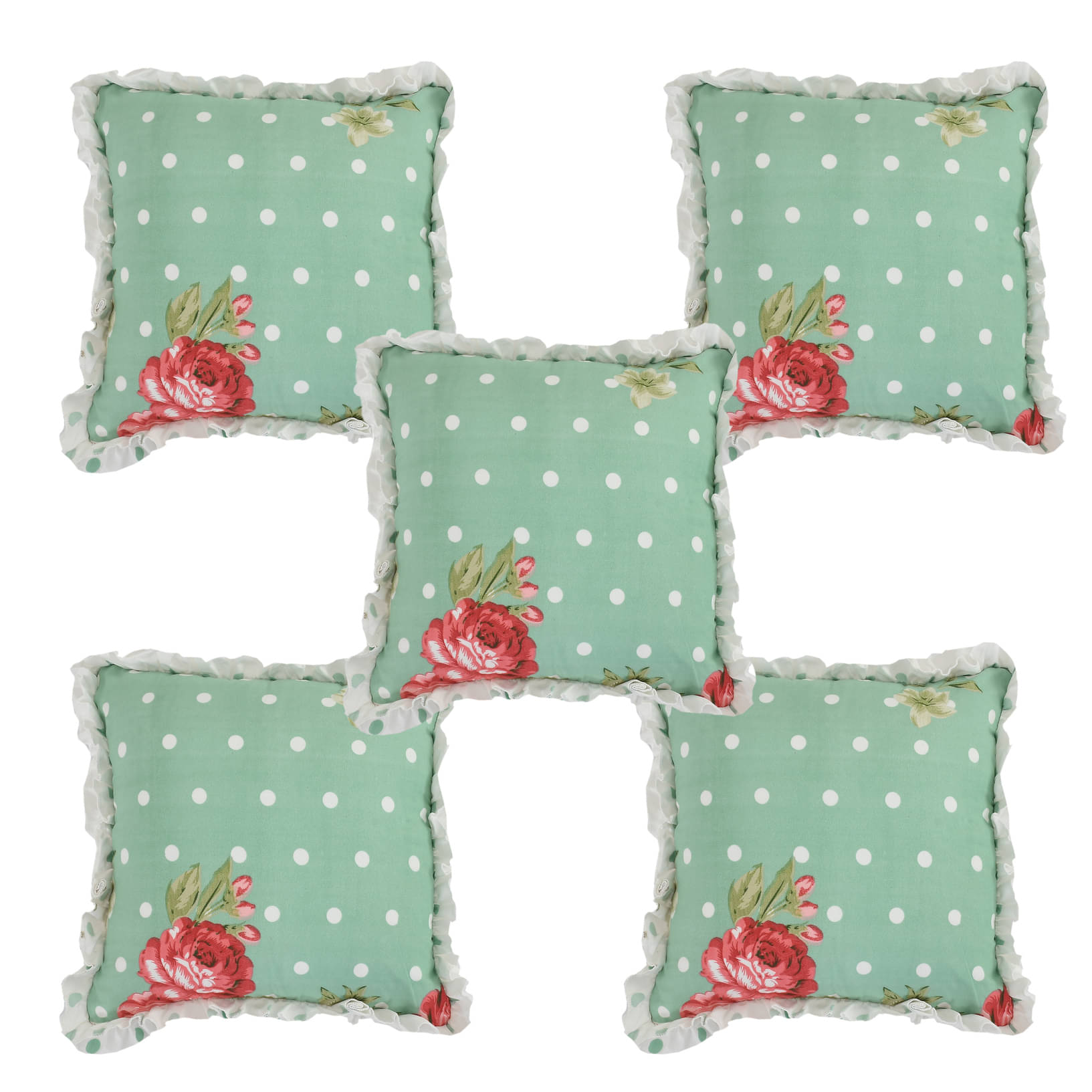 Luxmi Cotton Fabrics Set of 5 Cotton Blend Floral Square Cushion Cover (40X40)cm - Green Luxmi Cotton Fabrics Set of 5 Cotton Blend Floral Square Cushion Cover (40X40)cm - Green