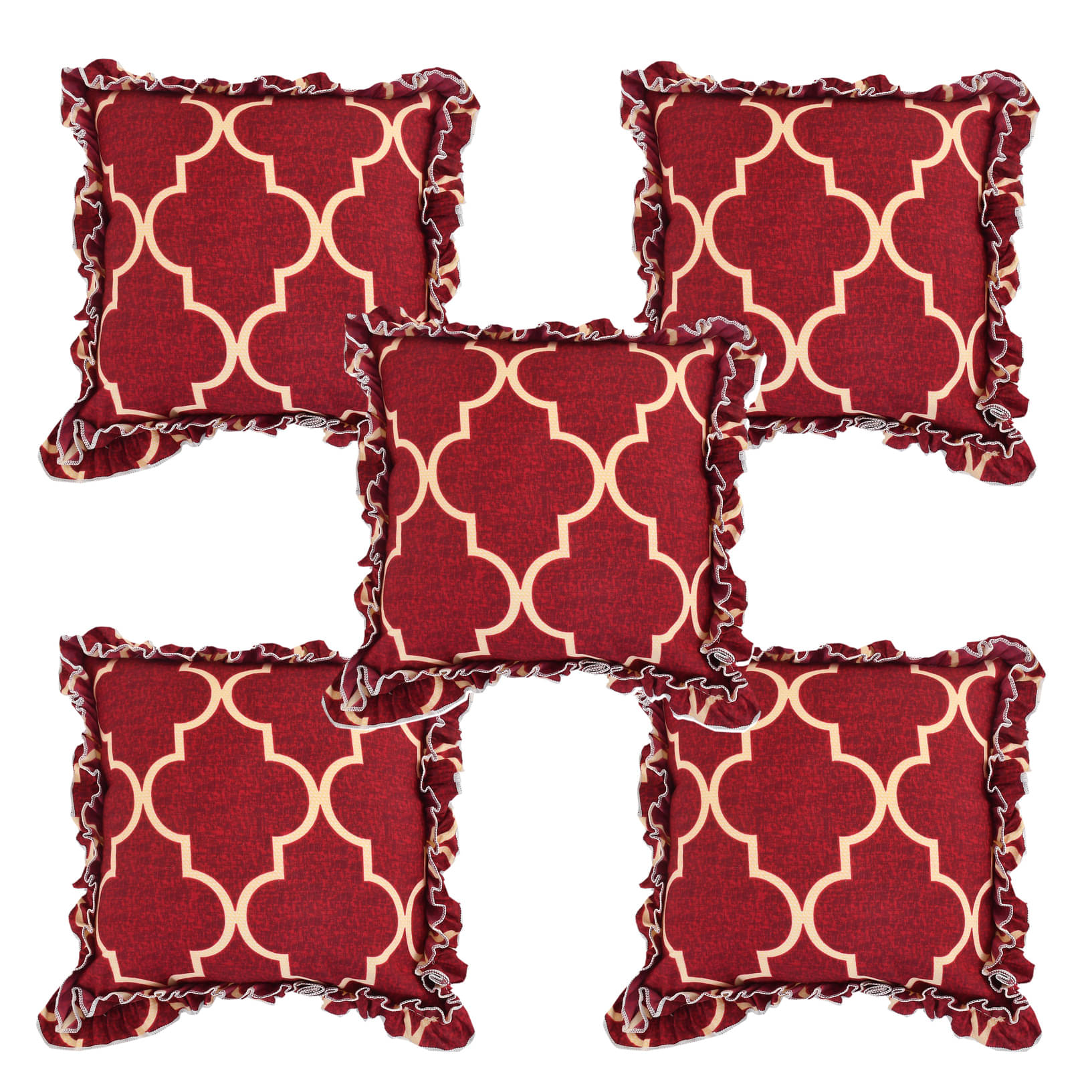 Luxmi Cotton Fabrics Set of 5 Cotton Blend Geometric Square Cushion Cover (40X40)cm - Red Luxmi Cotton Fabrics Set of 5 Cotton Blend Geometric Square Cushion Cover (40X40)cm - Red