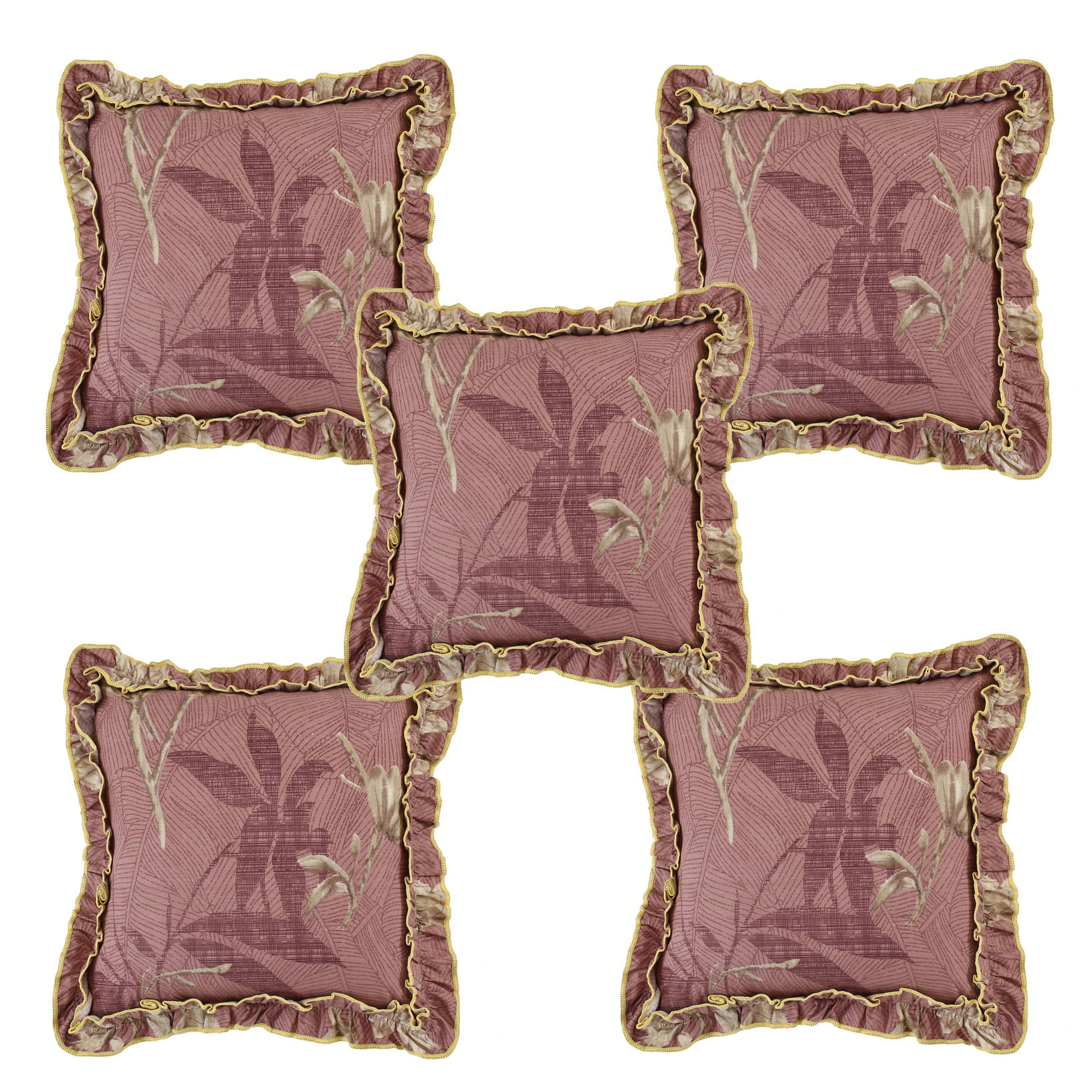     			Luxmi Cotton Fabrics Set of 5 Cotton Blend Floral Square Cushion Cover (40X40)cm - Purple