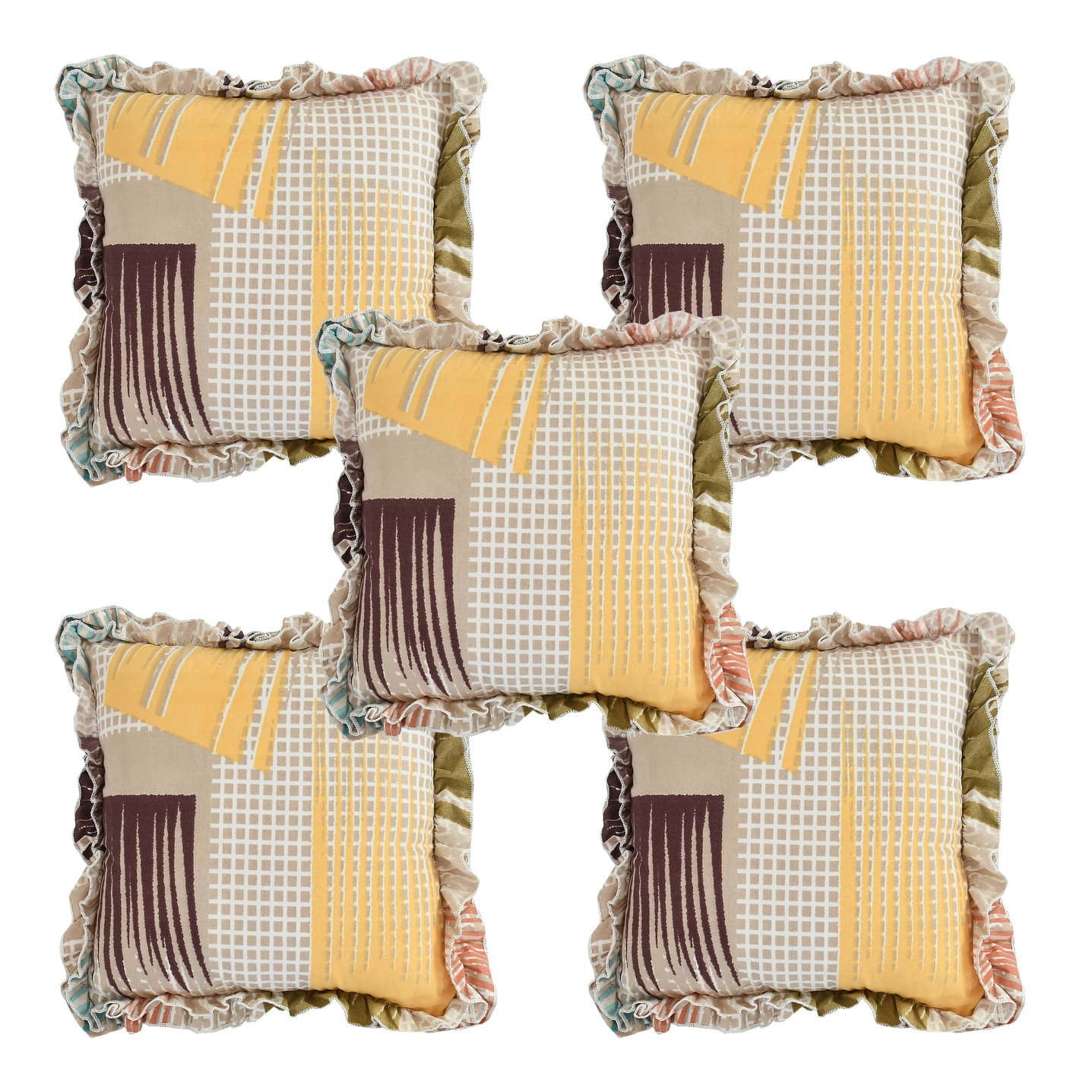 Luxmi Cotton Fabrics Set of 5 Cotton Blend Geometric Printed Square Cushion Cover (40X40)cm - Multicolor Luxmi Cotton Fabrics Set of 5 Cotton Blend Geometric Printed Square Cushion Cover (40X40)cm - Multicolor