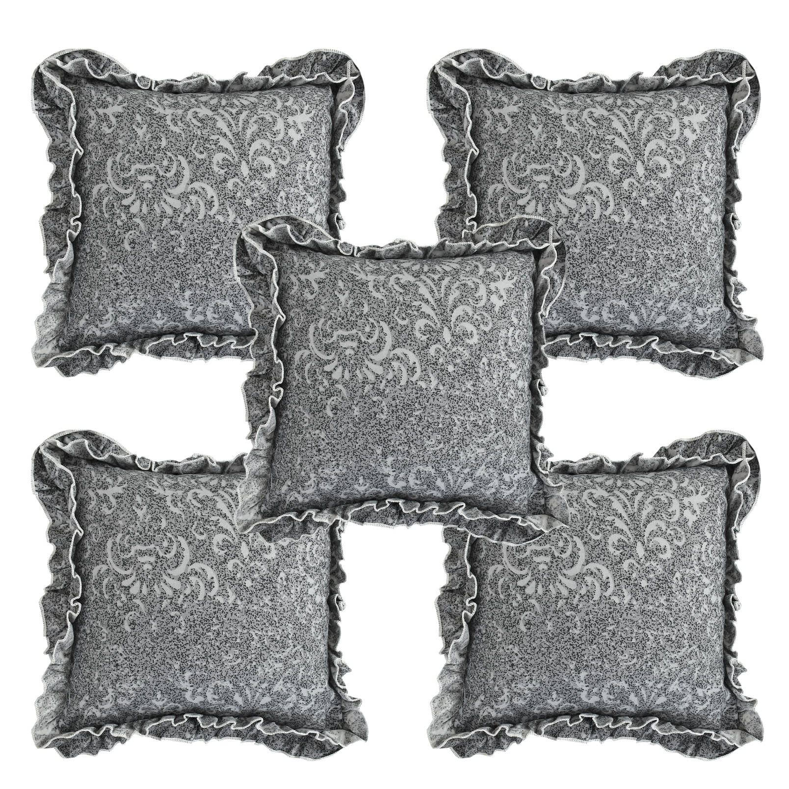     			Luxmi Cotton Fabrics Set of 5 Cotton Blend Floral Square Cushion Cover (40X40)cm - Gray