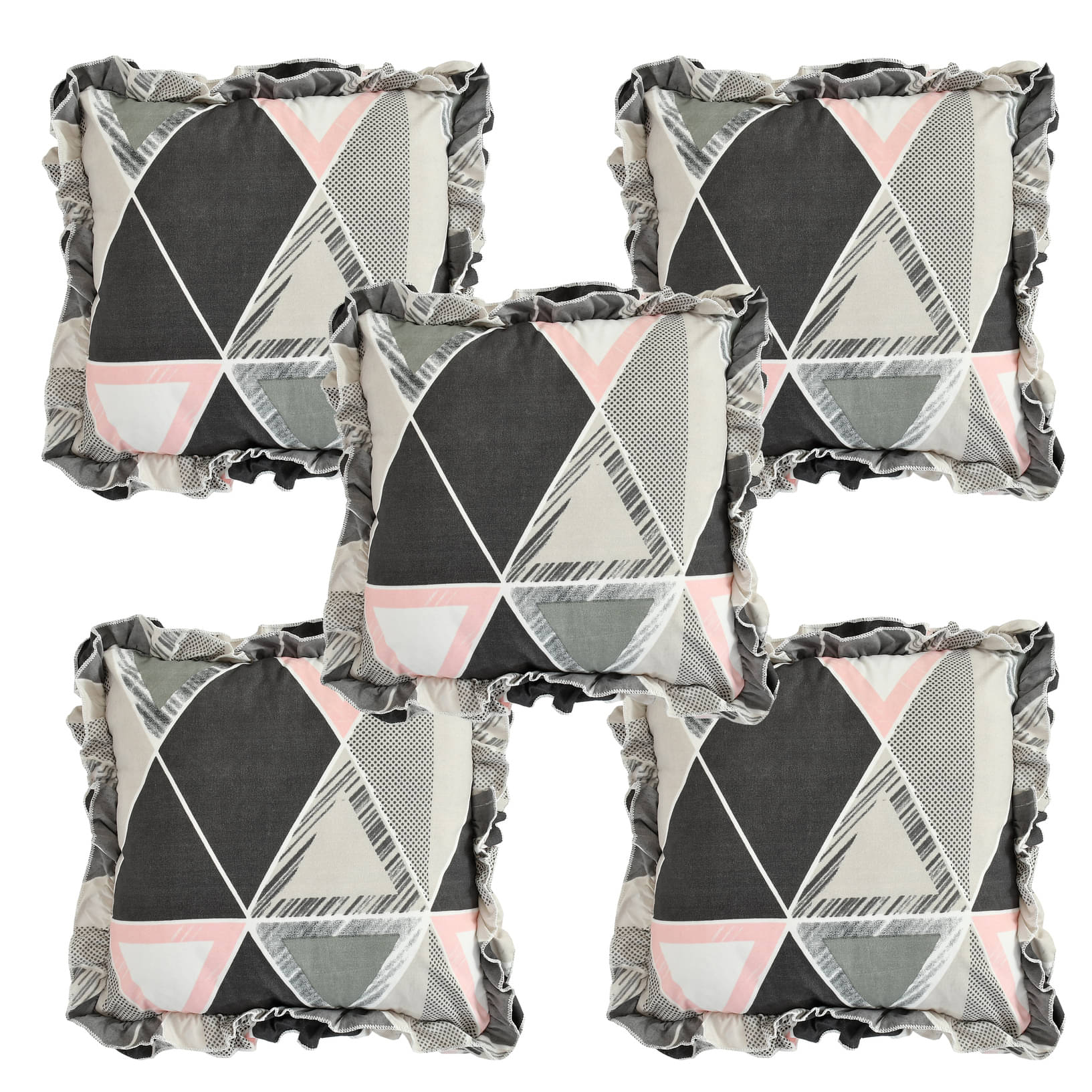 Luxmi Cotton Fabrics Set of 5 Cotton Blend Geometric Square Cushion Cover (40X40)cm - Multicolor Luxmi Cotton Fabrics Set of 5 Cotton Blend Geometric Square Cushion Cover (40X40)cm - Multicolor