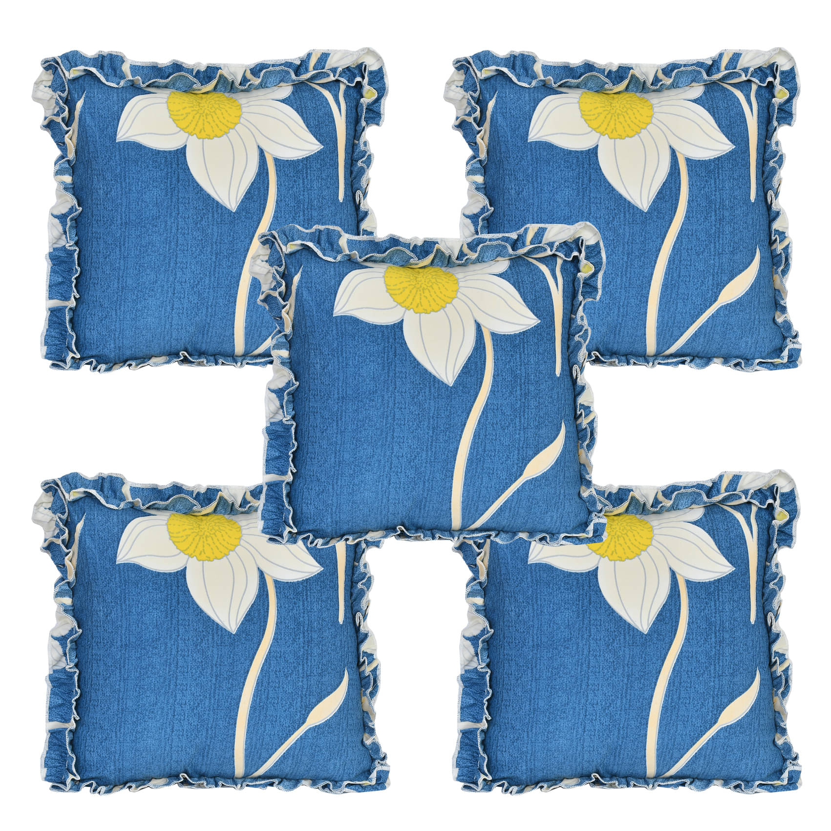 Luxmi Cotton Fabrics Set of 5 Cotton Blend Floral Printed Square Cushion Cover (40X40)cm - Blue Luxmi Cotton Fabrics Set of 5 Cotton Blend Floral Printed Square Cushion Cover (40X40)cm - Blue