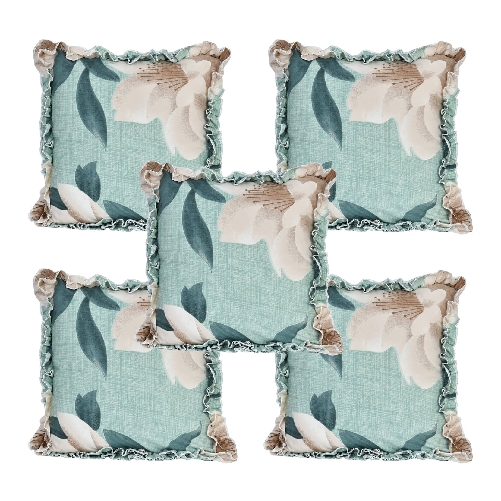 Luxmi Cotton Fabrics Set of 5 Cotton Blend Floral Printed Square Cushion Cover (40X40)cm - Green Luxmi Cotton Fabrics Set of 5 Cotton Blend Floral Printed Square Cushion Cover (40X40)cm - Green