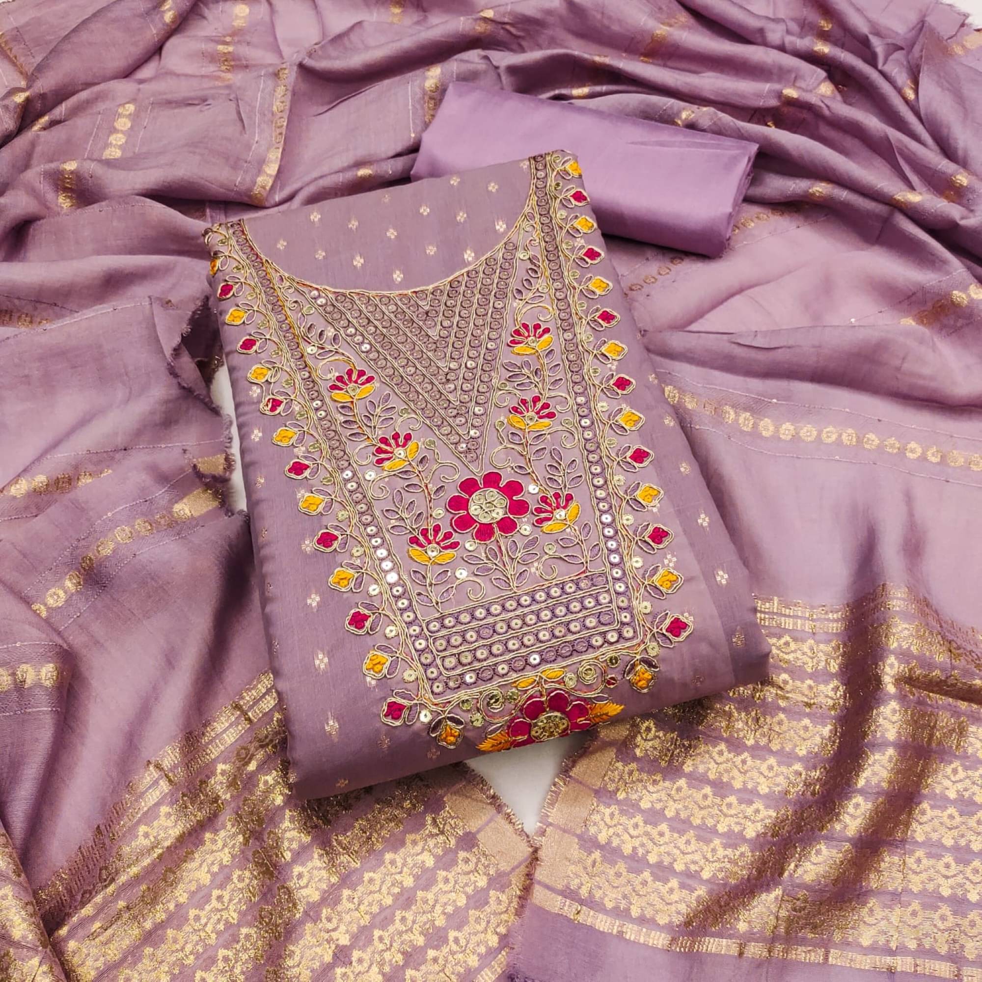     			PANZORA Women Chanderi Unstitched Dress Material ( Lavender )