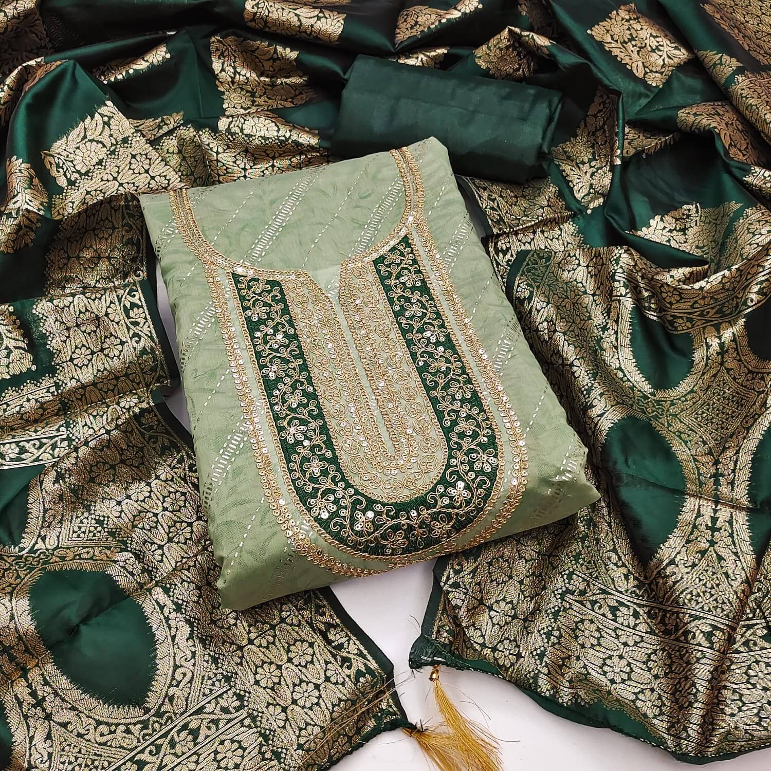     			PANZORA Women Chanderi Unstitched Dress Material ( Green )