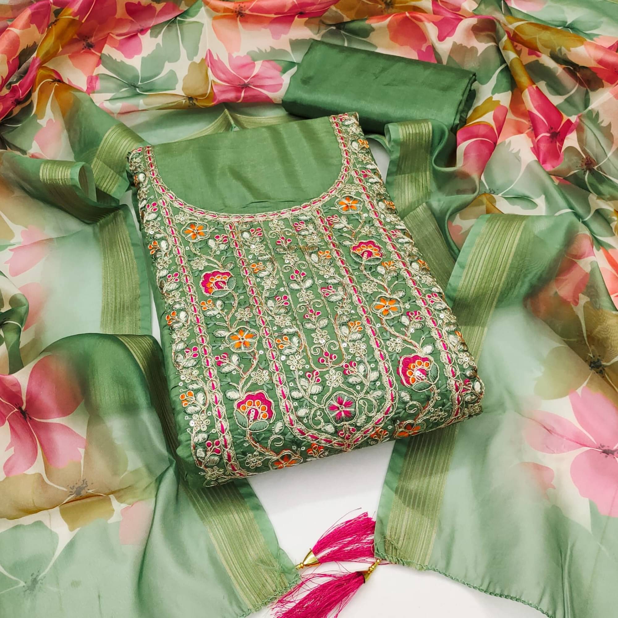 PANZORA Women Chanderi Unstitched Dress Material ( Green ) PANZORA Women Chanderi Unstitched Dress Material ( Green )