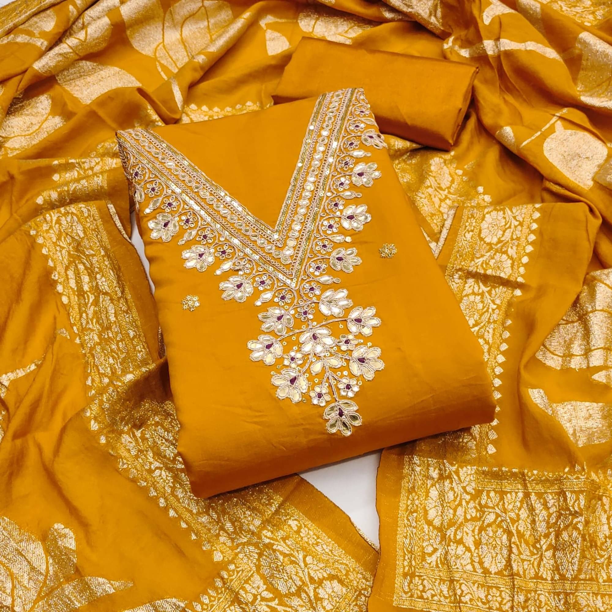     			PANZORA Women Cotton Unstitched Dress Material ( Yellow )
