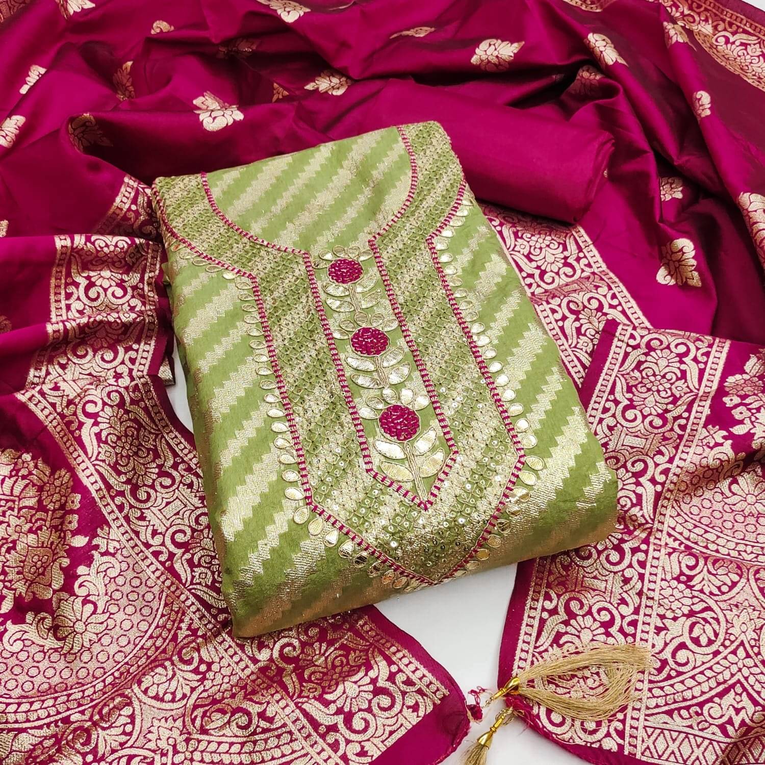 PANZORA Women Shimmer Unstitched Dress Material ( Green )     			PANZORA Women Shimmer Unstitched Dress Material ( Green )