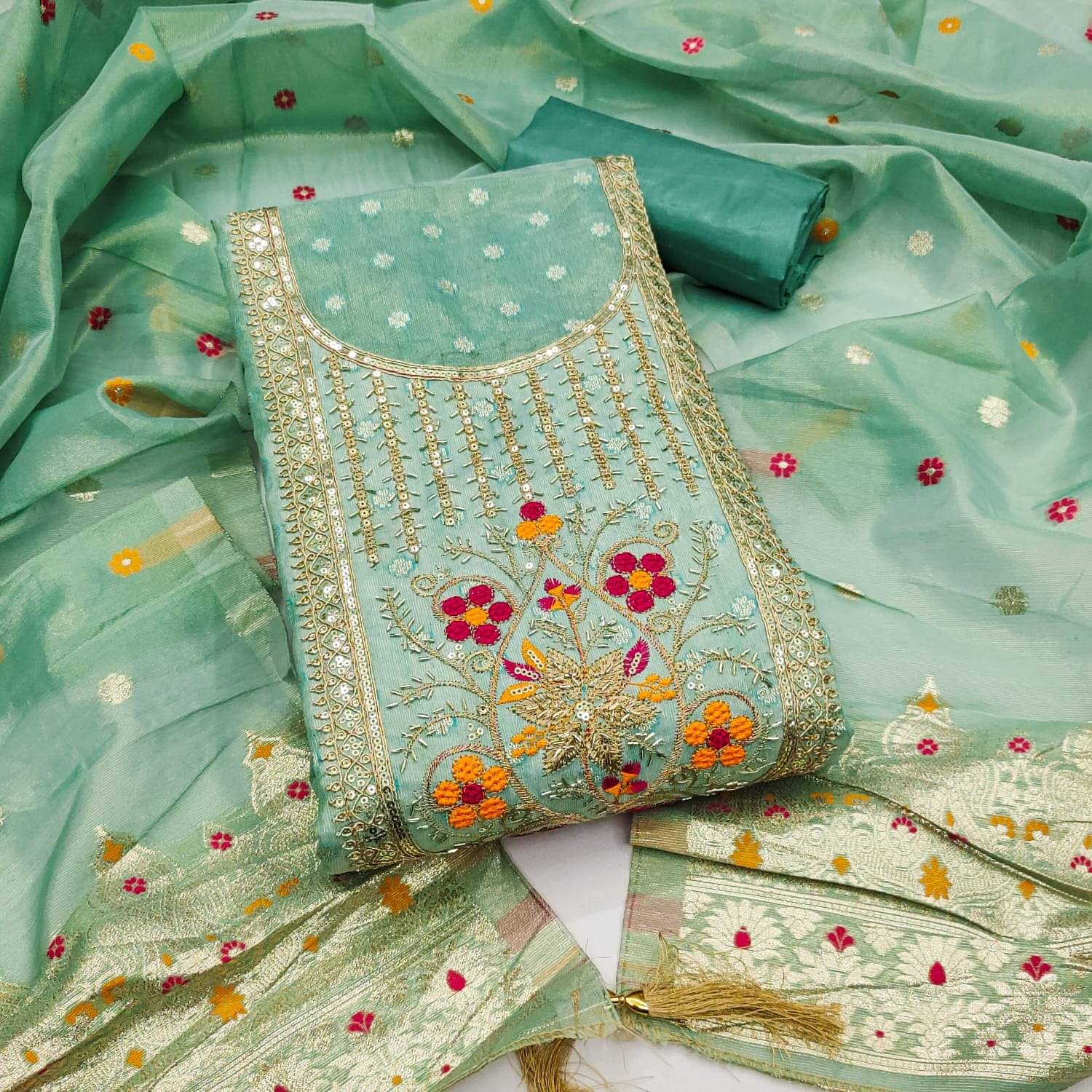     			PANZORA Women Shimmer Unstitched Dress Material ( Sea Green )