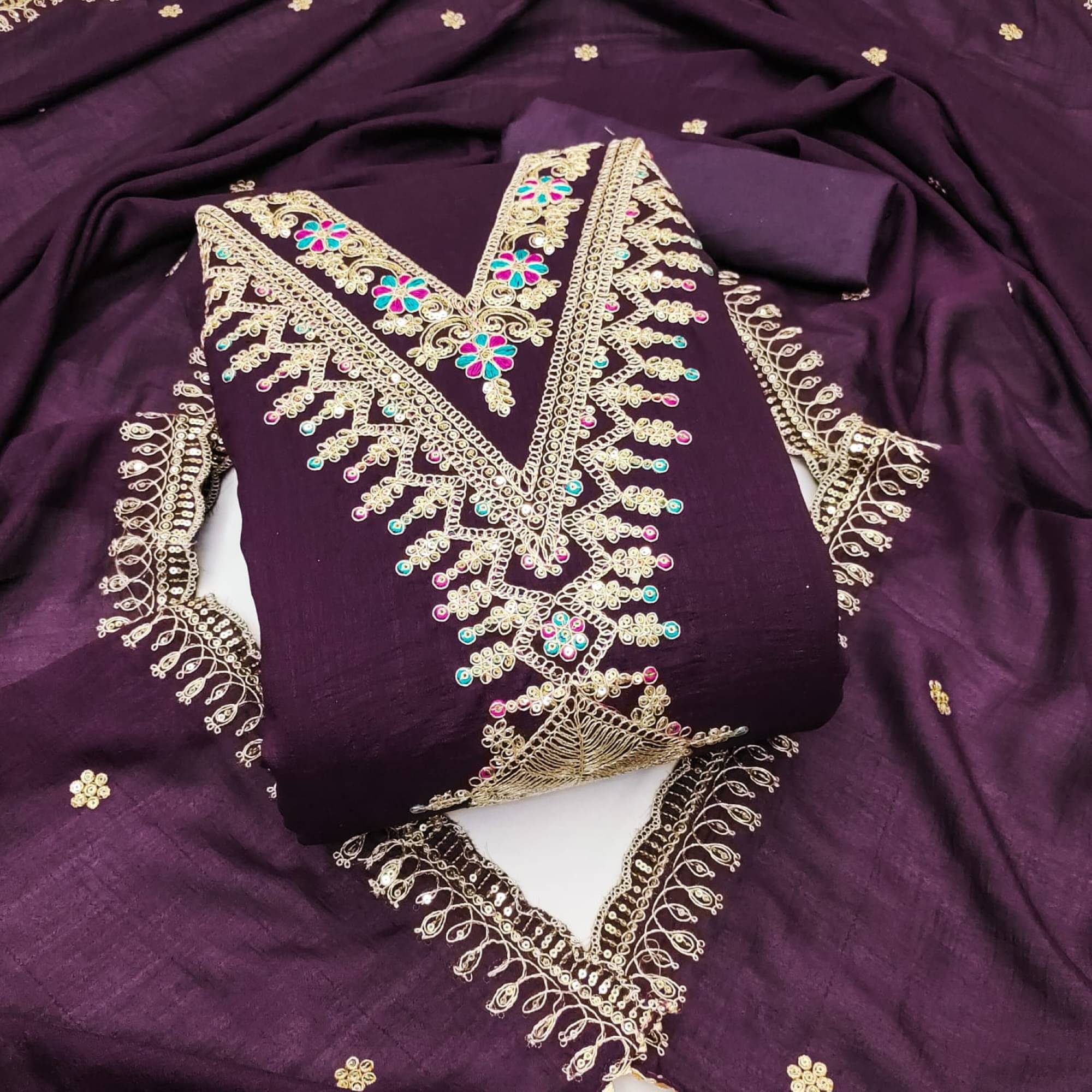 PANZORA Women Silk Unstitched Dress Material ( Purple ) PANZORA Women Silk Unstitched Dress Material ( Purple )