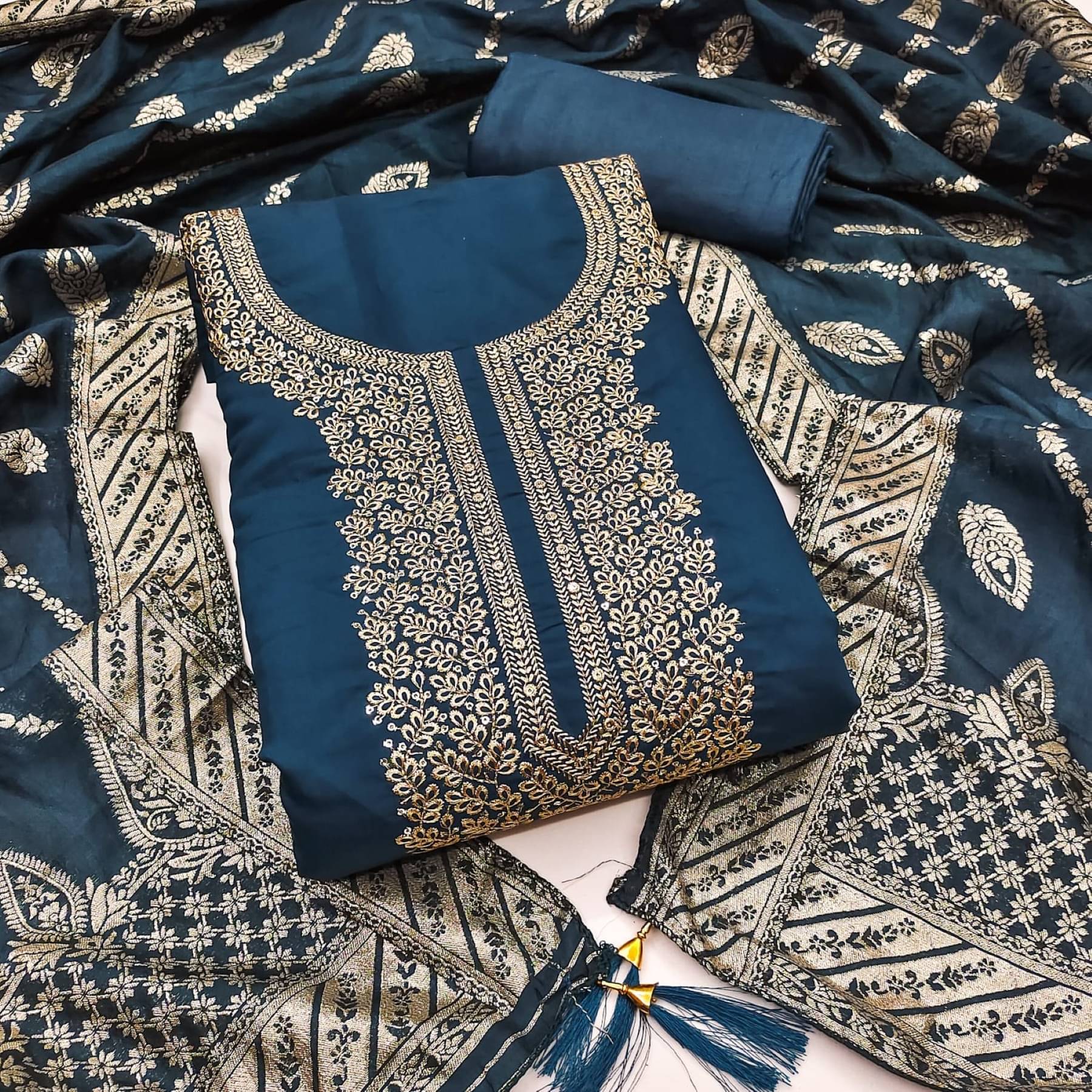     			PANZORA Women Silk Unstitched Dress Material ( Blue )