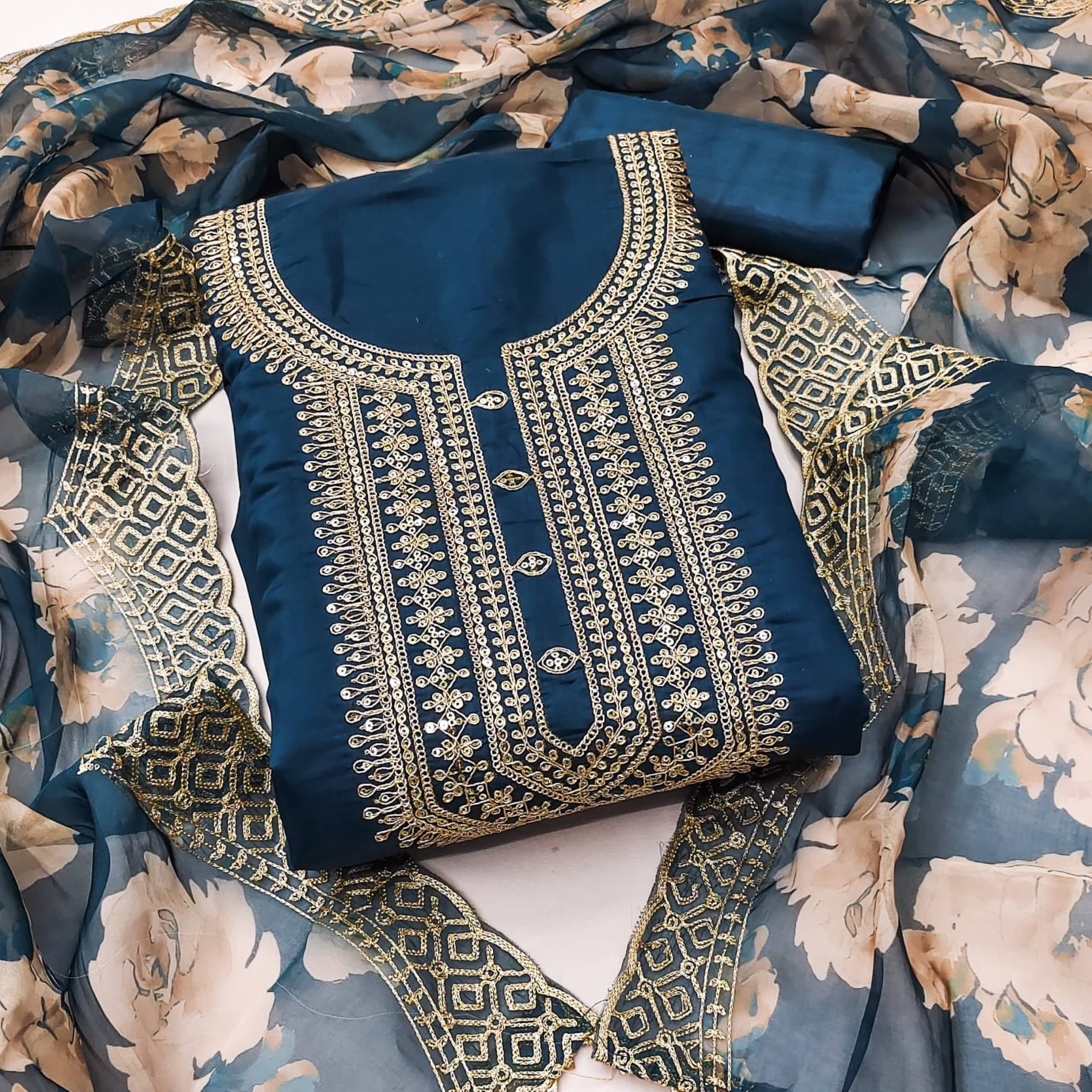     			PANZORA Women Silk Unstitched Dress Material ( Blue )