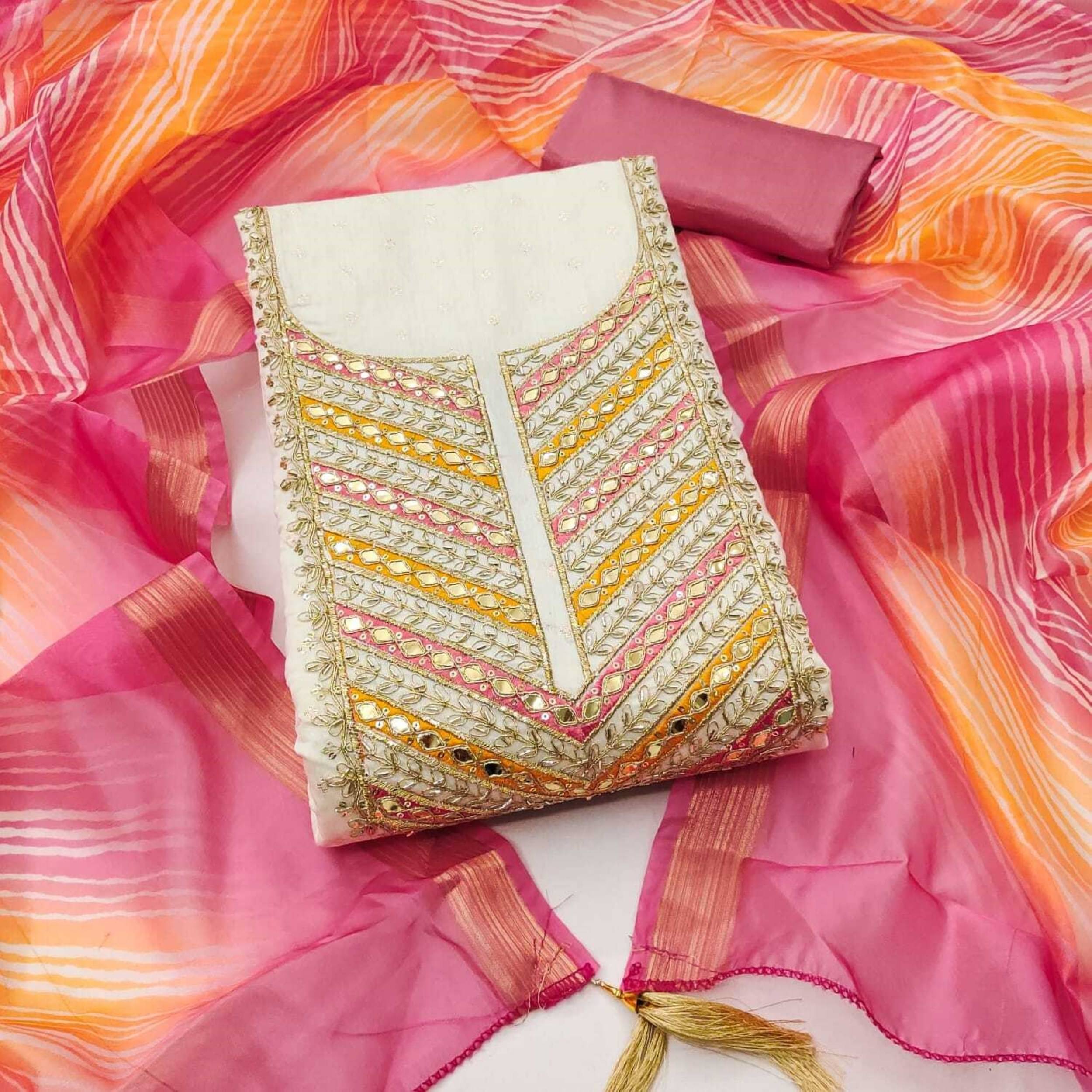 Panbai sarees Women Chanderi Unstitched Dress Material ( Yellow ) Panbai sarees Women Chanderi Unstitched Dress Material ( Yellow )