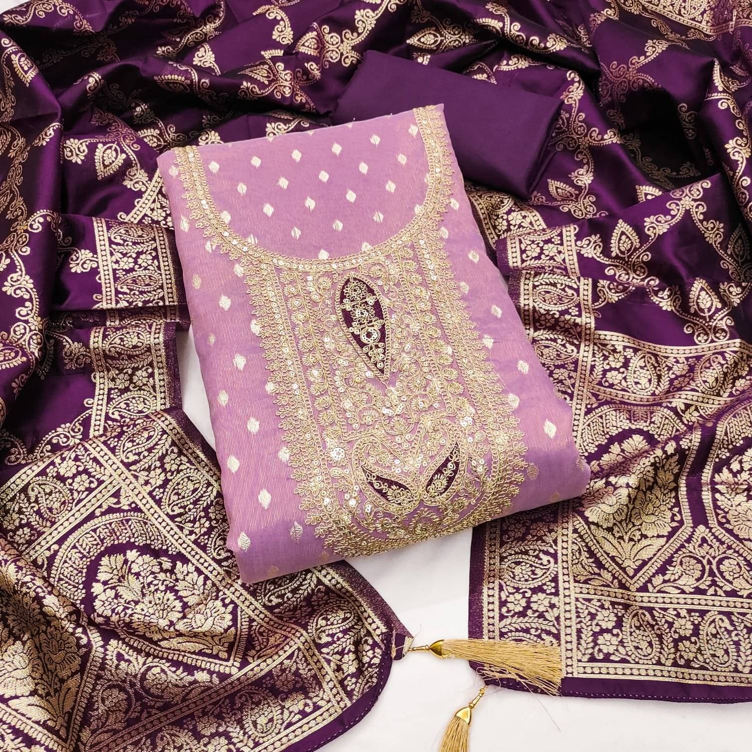 Panbai sarees Women Shimmer Unstitched Dress Material ( Lavender )     			Panbai sarees Women Shimmer Unstitched Dress Material ( Lavender )