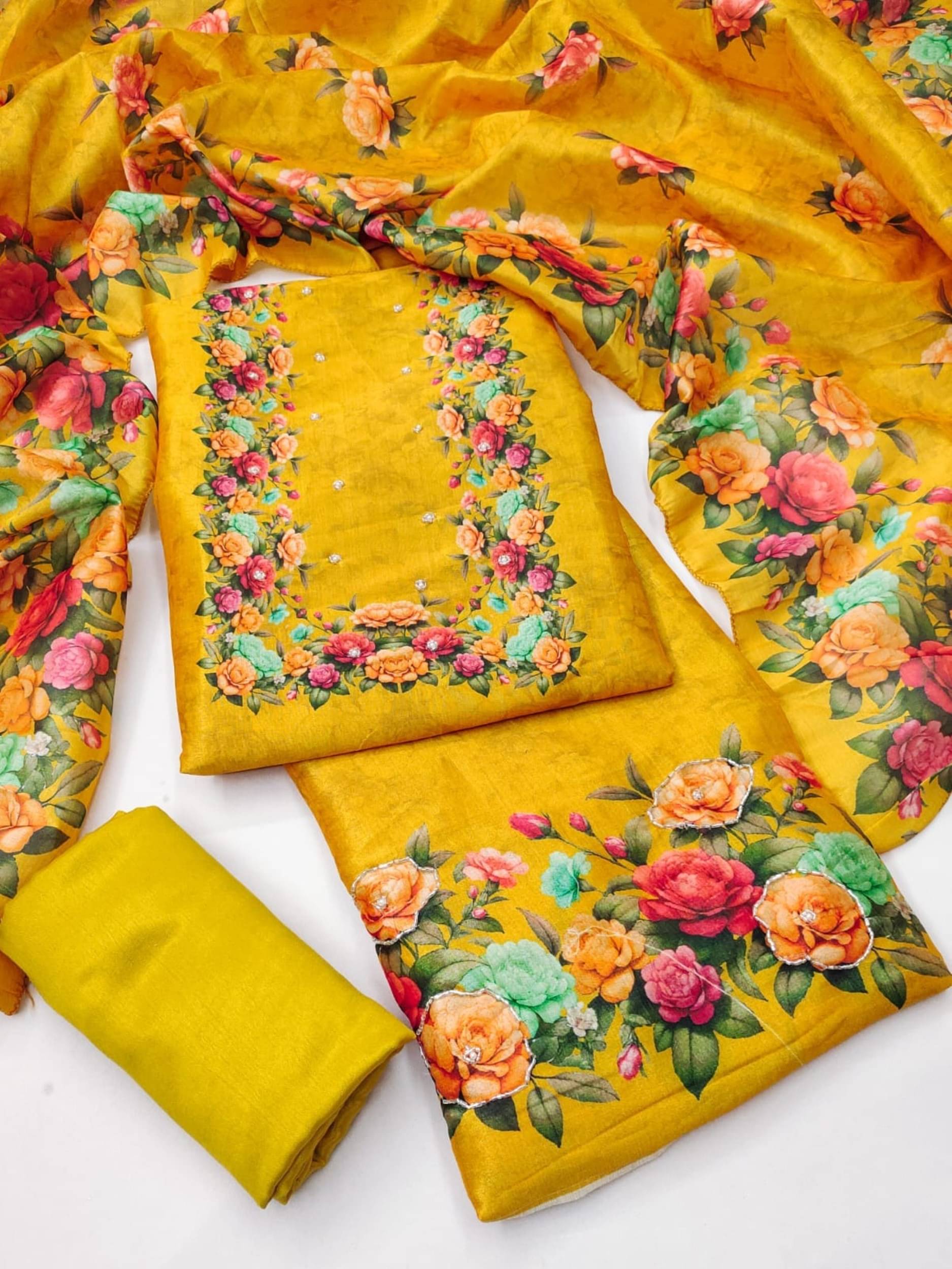 Panbai sarees Women Silk Unstitched Dress Material ( Yellow ) Panbai sarees Women Silk Unstitched Dress Material ( Yellow )