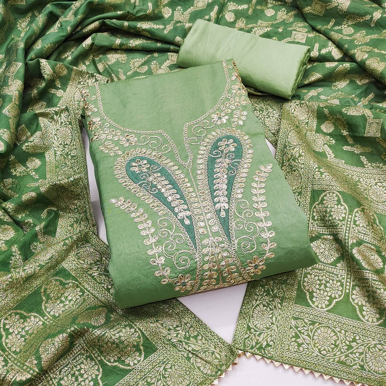     			Panbai sarees Women Silk Unstitched Dress Material ( Green )