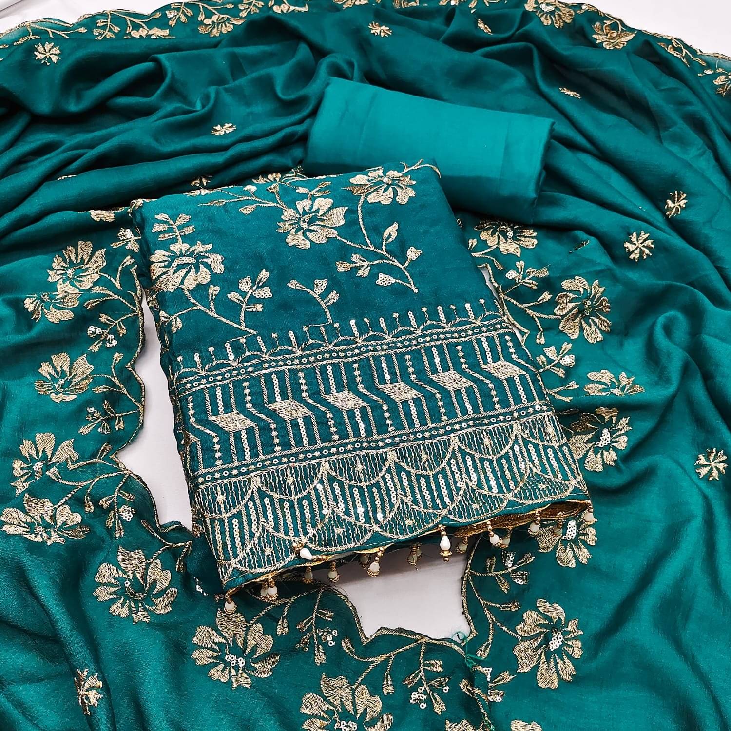     			Panbai sarees Women Silk Unstitched Dress Material ( Blue )