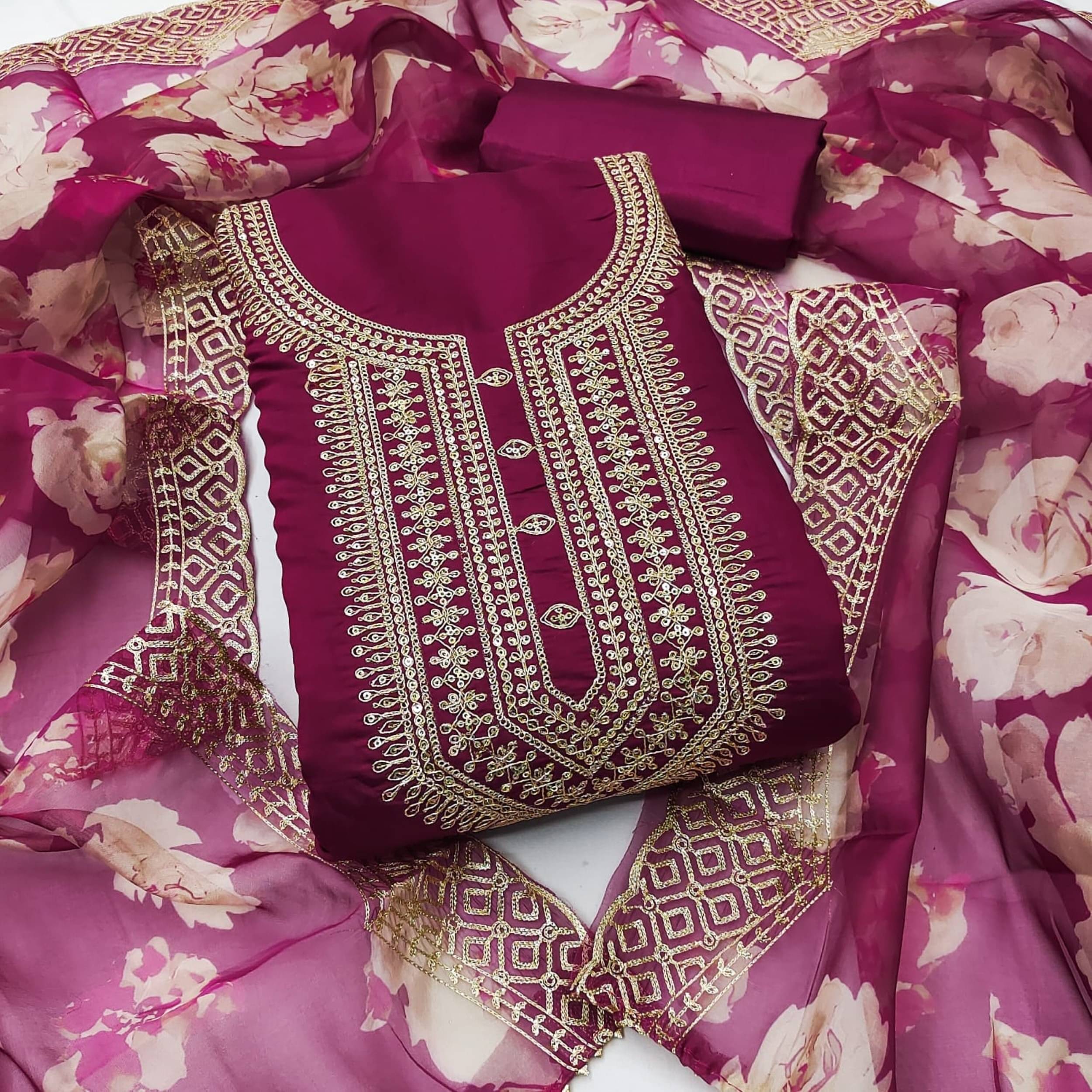Panbai sarees Women Silk Unstitched Dress Material ( Purple ) Panbai sarees Women Silk Unstitched Dress Material ( Purple )