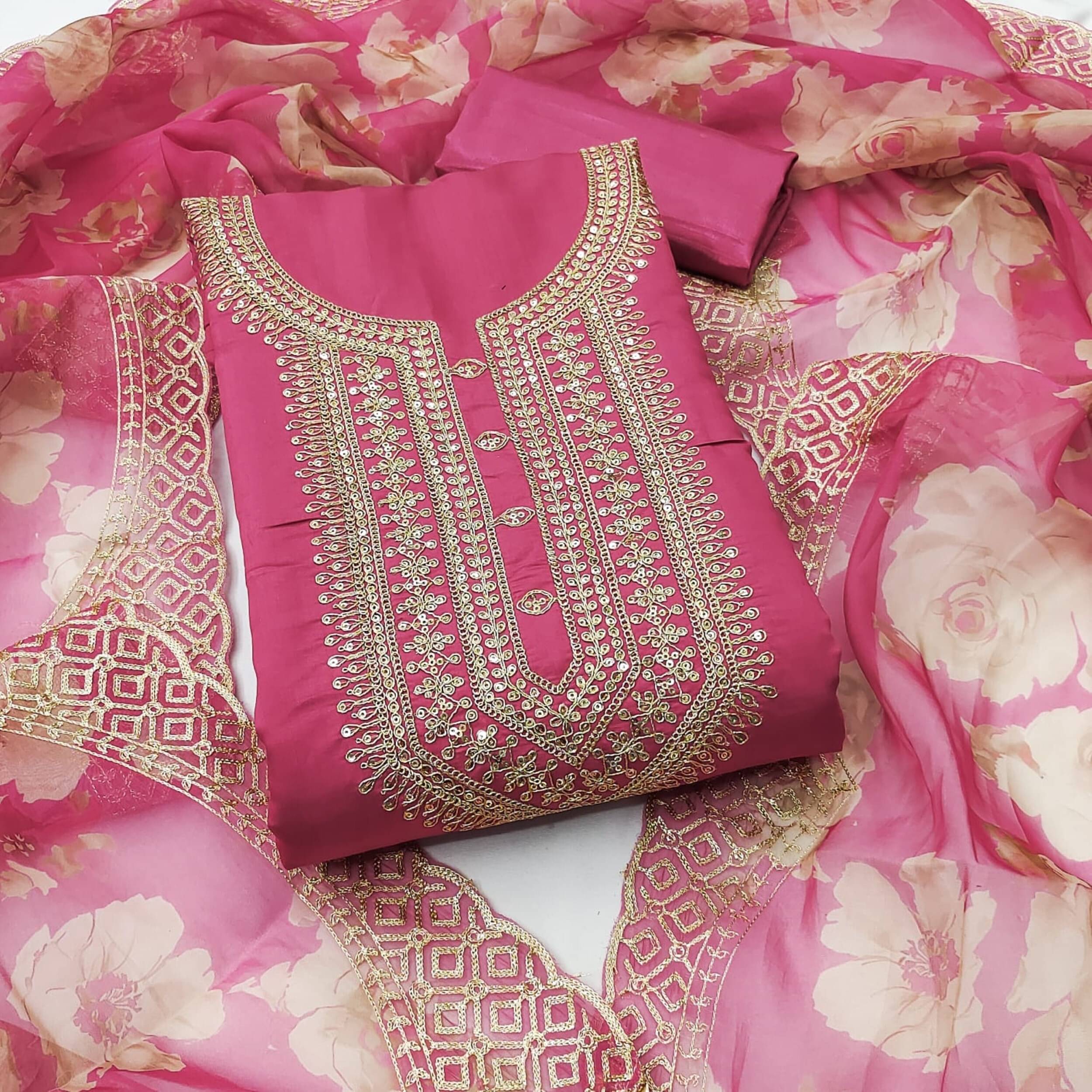     			Panbai sarees Women Silk Unstitched Dress Material ( Pink )