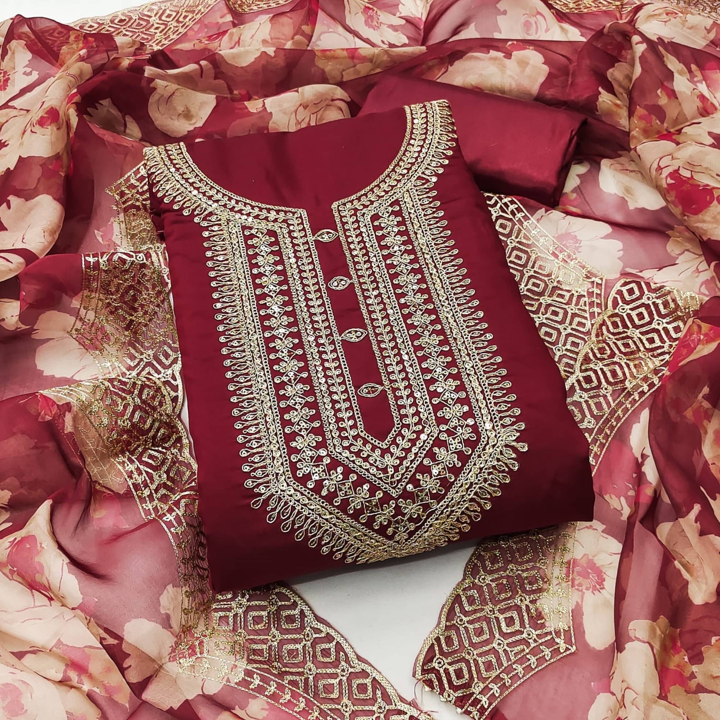 Panbai sarees Women Silk Unstitched Dress Material ( Maroon ) Panbai sarees Women Silk Unstitched Dress Material ( Maroon )