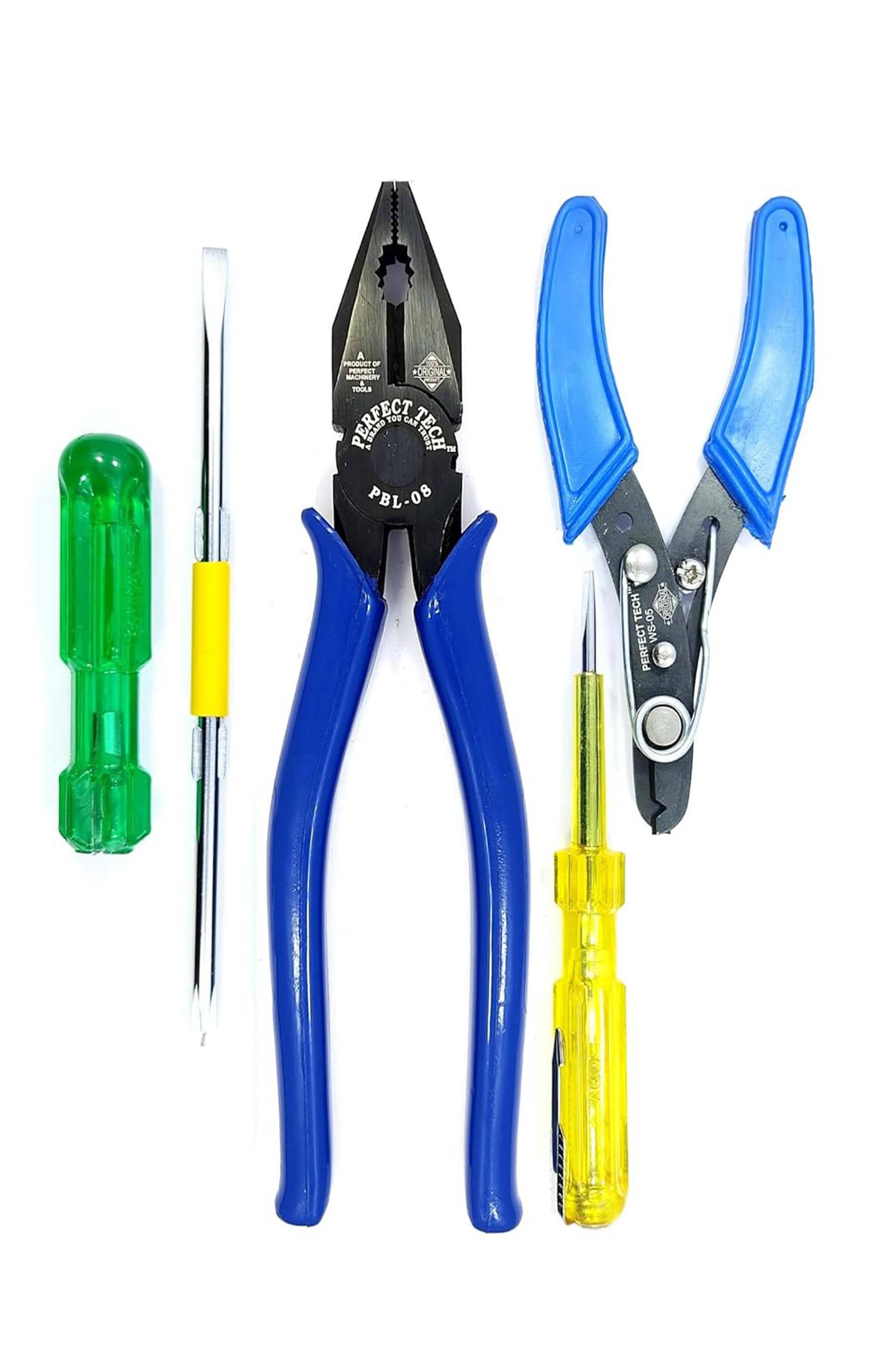    			Perfect Tech 5-in-1 Multipurpose Hand Tool Kit | Pliers, Wire Stripper, Screwdrivers, Tester | Electrical, Home, and DIY Repair Tools Set