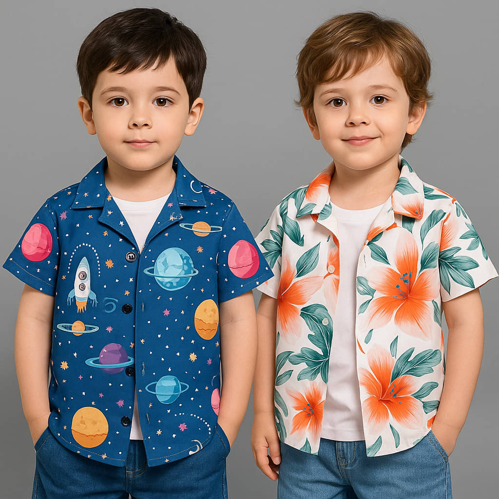 SHREE VANKIYA HANUMANJI FASHION Pack of 2 Boys 100% Cotton Half Sleeves Shirt ( Multicolor ) SHREE VANKIYA HANUMANJI FASHION Pack of 2 Boys 100% Cotton Half Sleeves Shirt ( Multicolor )