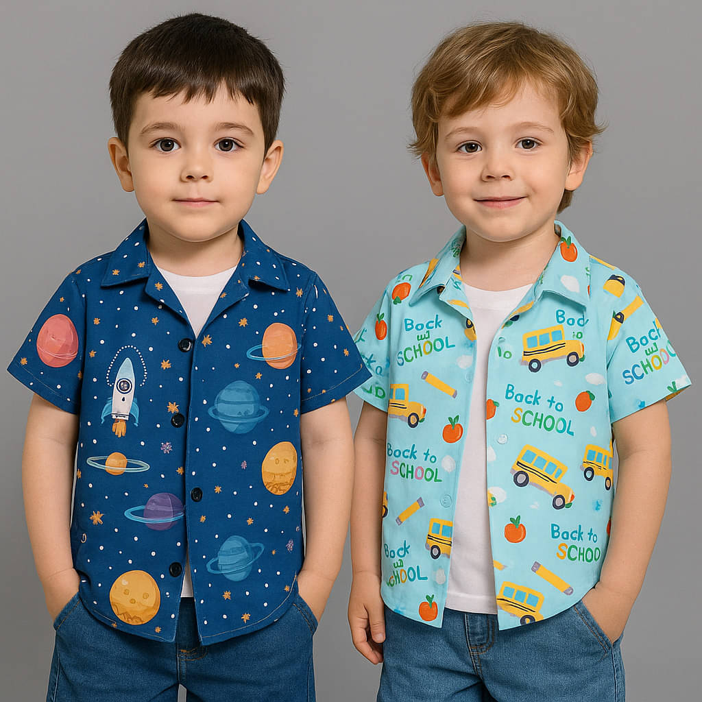 SHREE VANKIYA HANUMANJI FASHION Pack of 2 Boys 100% Cotton Half Sleeves Shirt ( Multicolor ) SHREE VANKIYA HANUMANJI FASHION Pack of 2 Boys 100% Cotton Half Sleeves Shirt ( Multicolor )