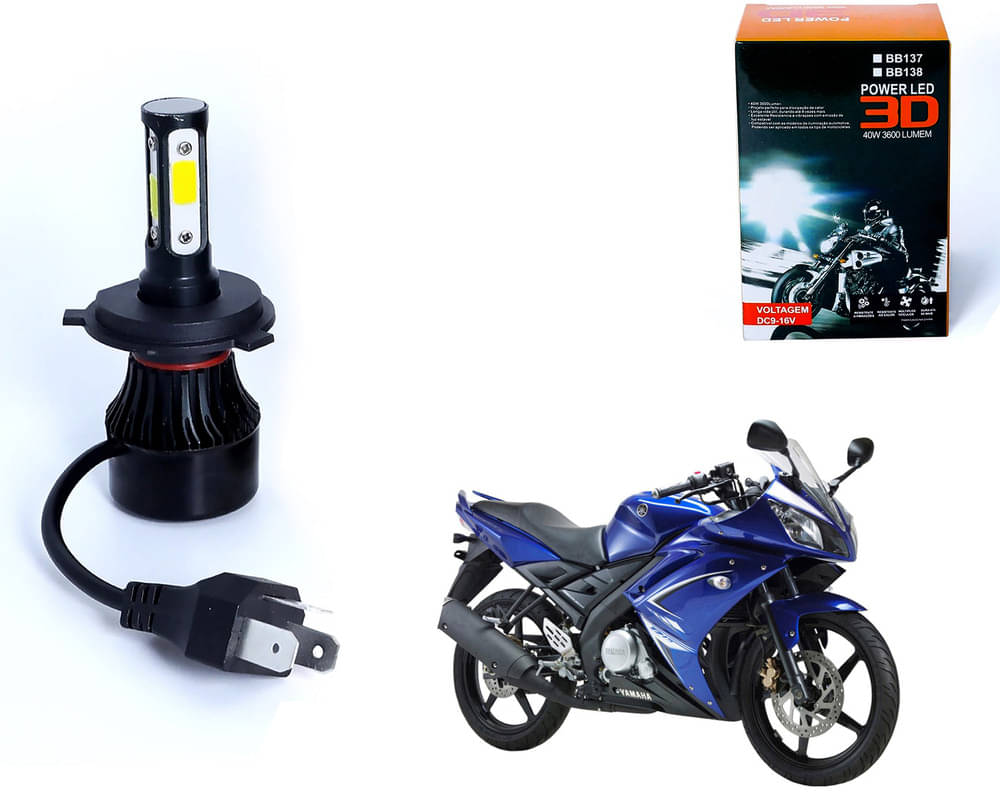     			M3 4 Side H4 LED Headlight Bulb with Cooling Fan Head Lamp Kit (40W, White) For - Yamaha R15