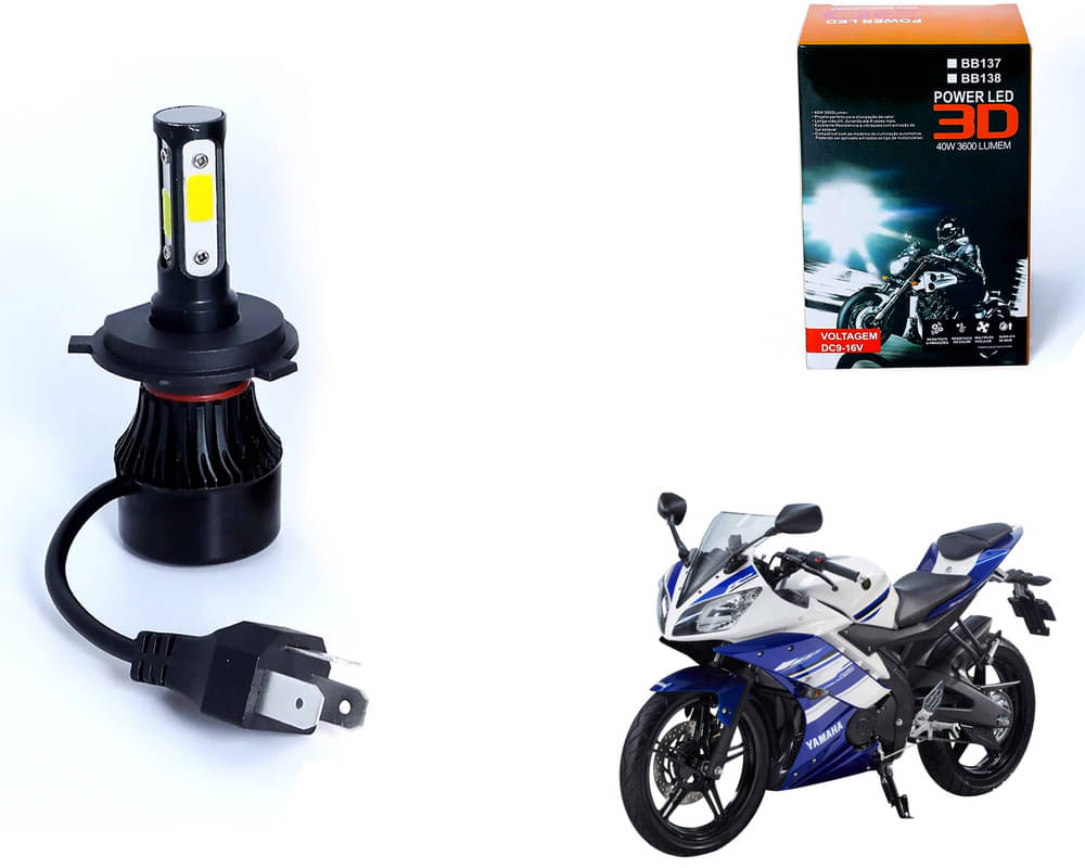     			M3 4 Side H4 LED Headlight Bulb with Cooling Fan Head Lamp Kit (40W, White) - Yamaha YZF R15 S