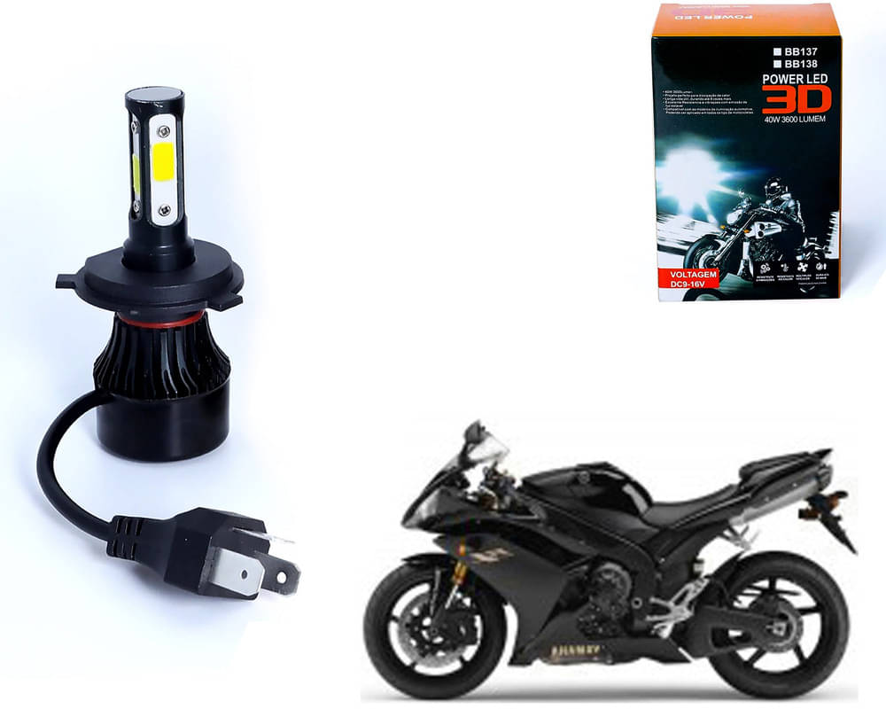     			M3 4 Side H4 LED Headlight Bulb with Cooling Fan Head Lamp Kit (40W, White) For - Yamaha YZF R1