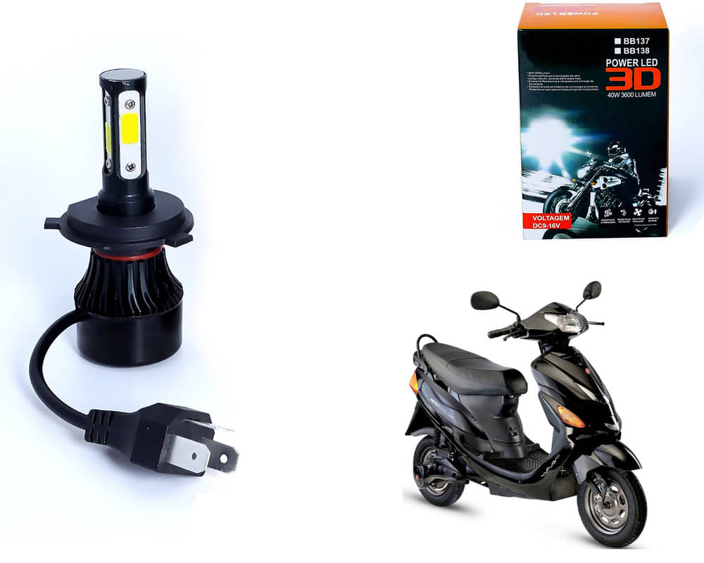     			M3 4 Side H4 LED Headlight Bulb with Cooling Fan Head Lamp Kit (40W, White) For - Wave Dx