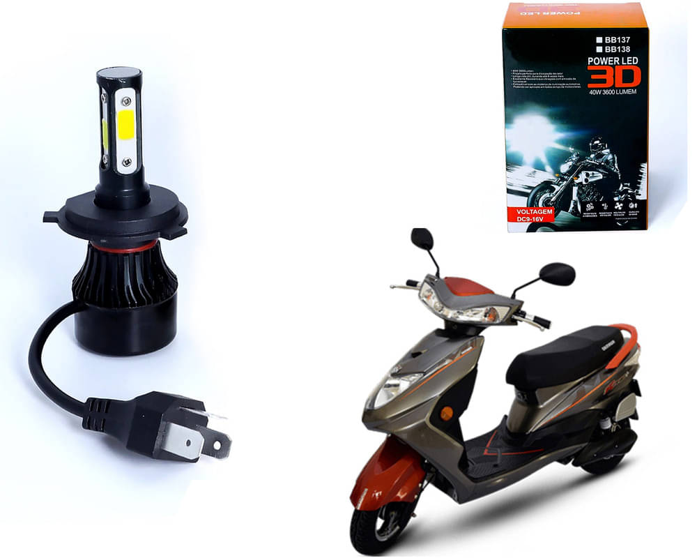     			M3 4 Side H4 LED Headlight Bulb with Cooling Fan Head Lamp Kit (40W, White) for Okinawa Ridge Plus