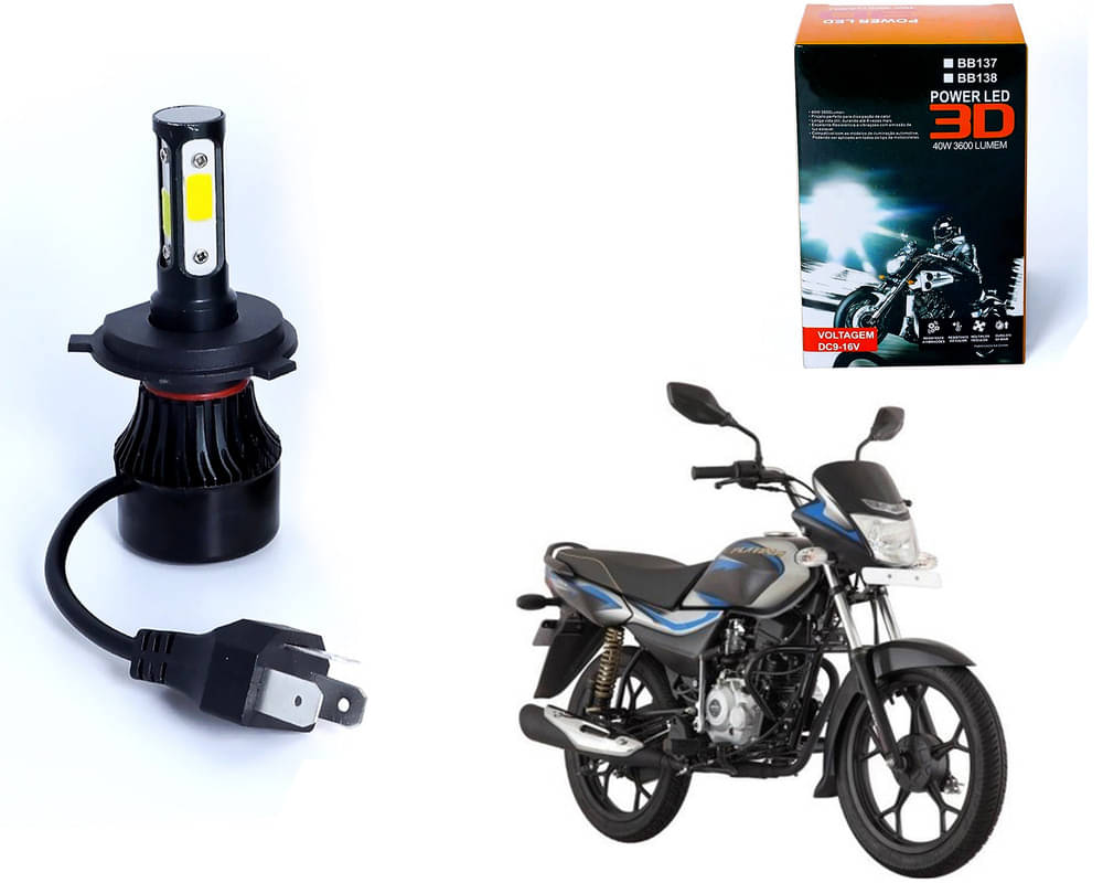     			M3 4 Side H4 LED Headlight Bulb with Cooling Fan Head Lamp Kit (40W, White) for Bajaj Platina 110